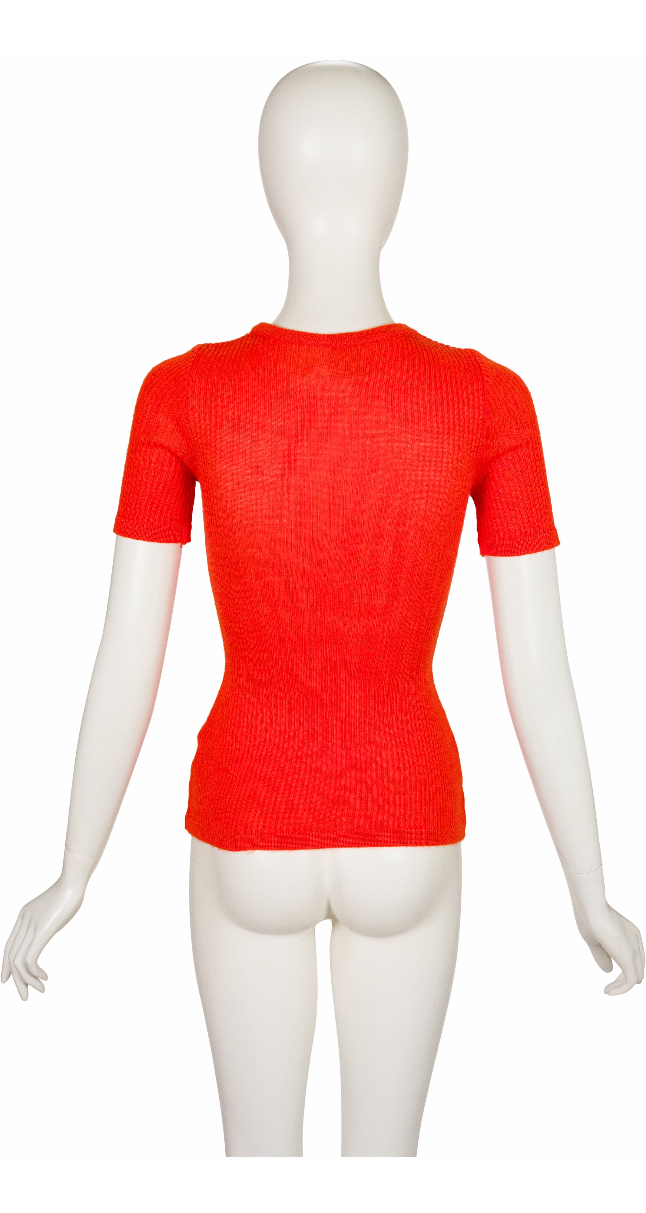 1970s Logo Orange Ribbed Knit Short Sleeve Top