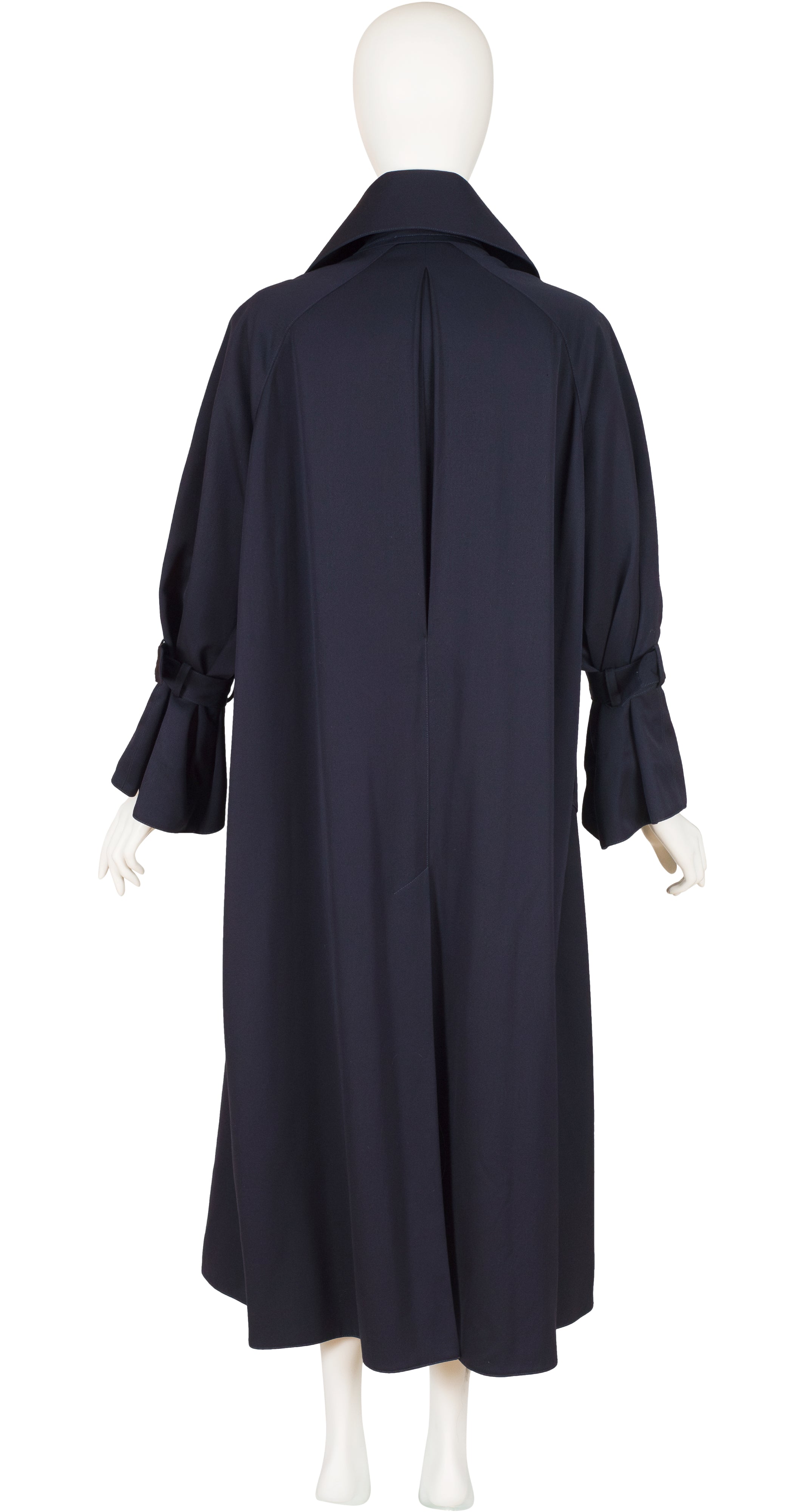 1980s Navy Wool Gabardine Pointed Collar Trench Coat