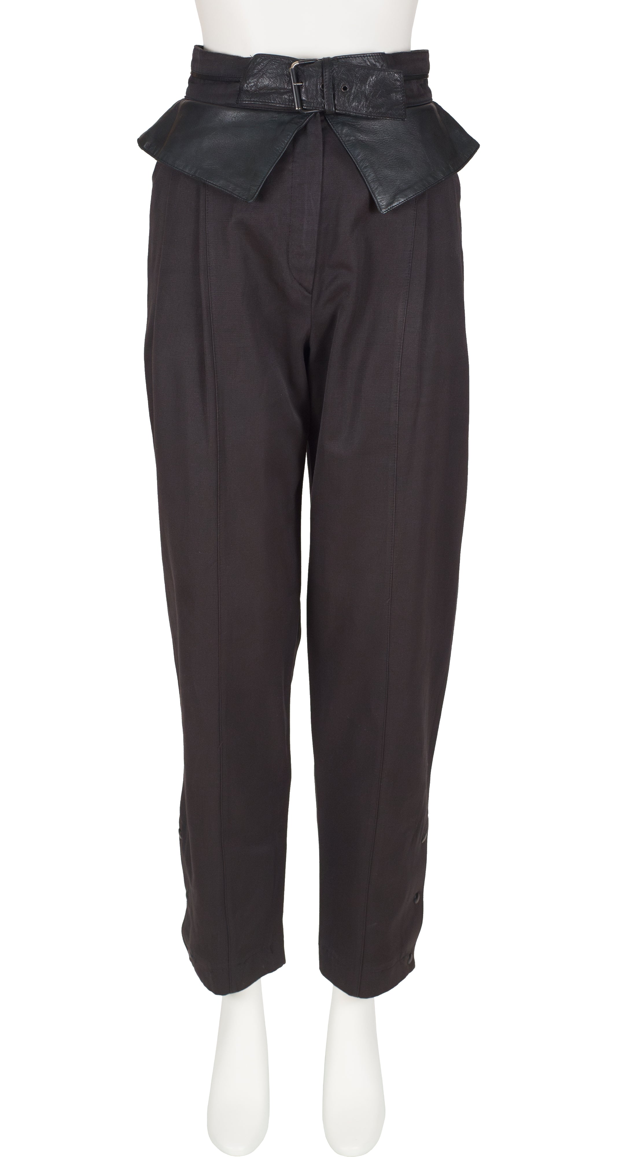 1980s Leather Waistband Black Cotton Trousers