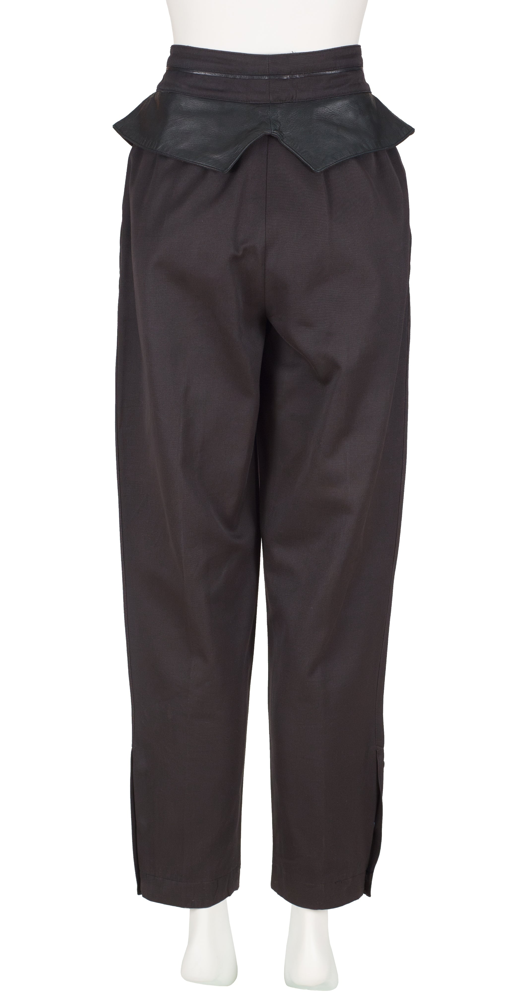 1980s Leather Waistband Black Cotton Trousers