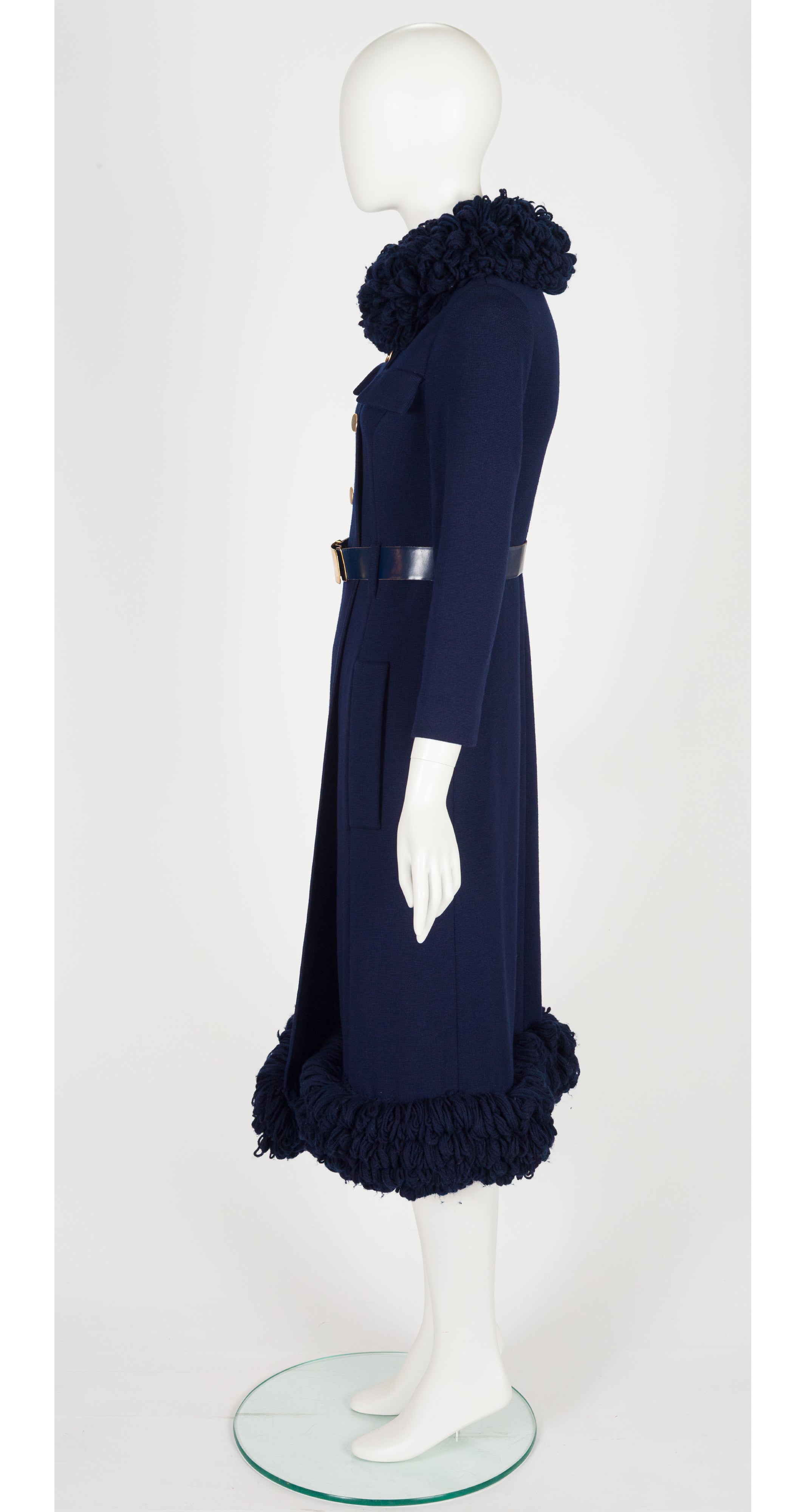 1960s Navy Double-Knit Wool Yarn Trim Coat