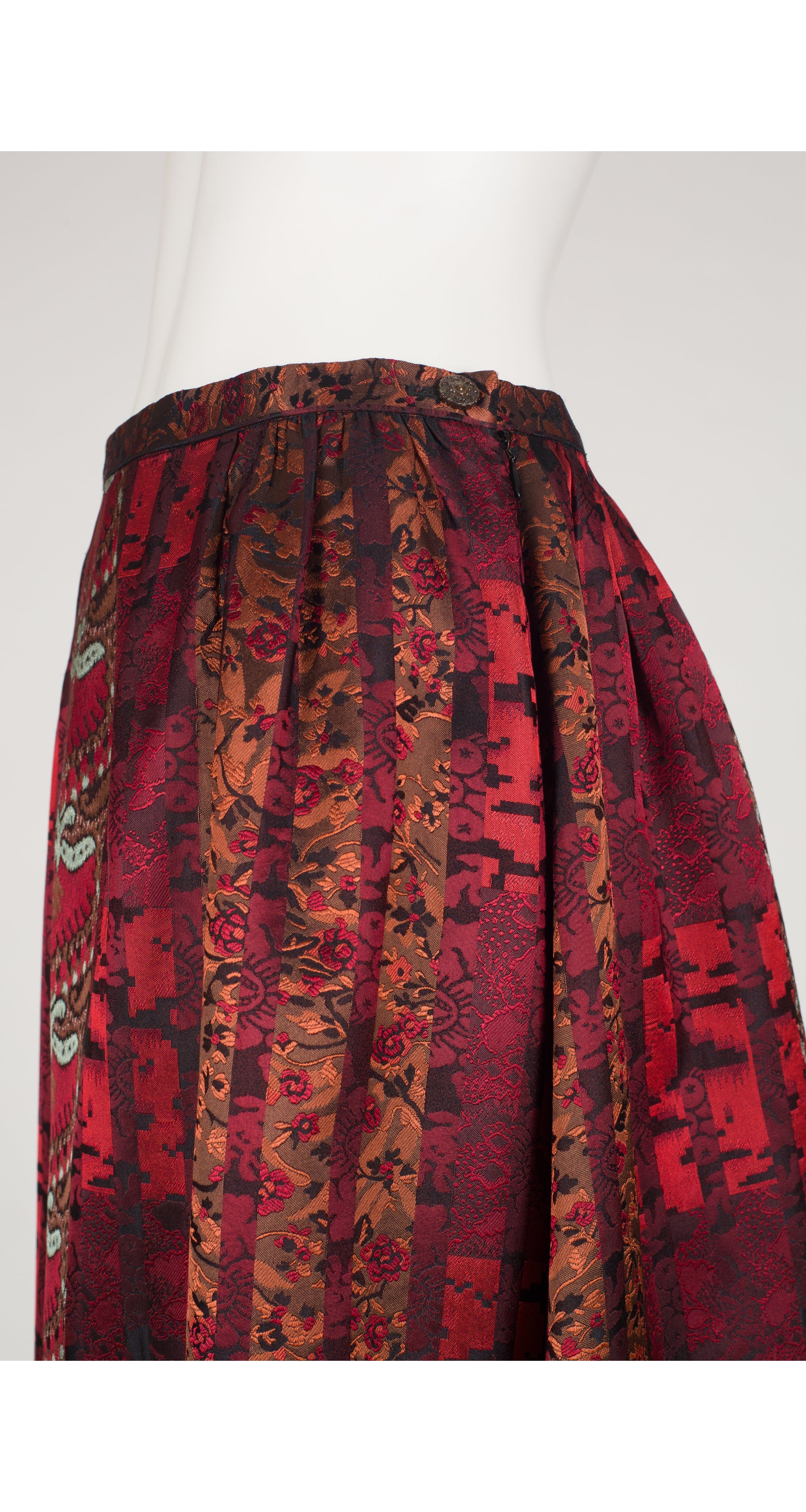 1990s Mixed Print Silk Jacquard Floor Length Evening Skirt