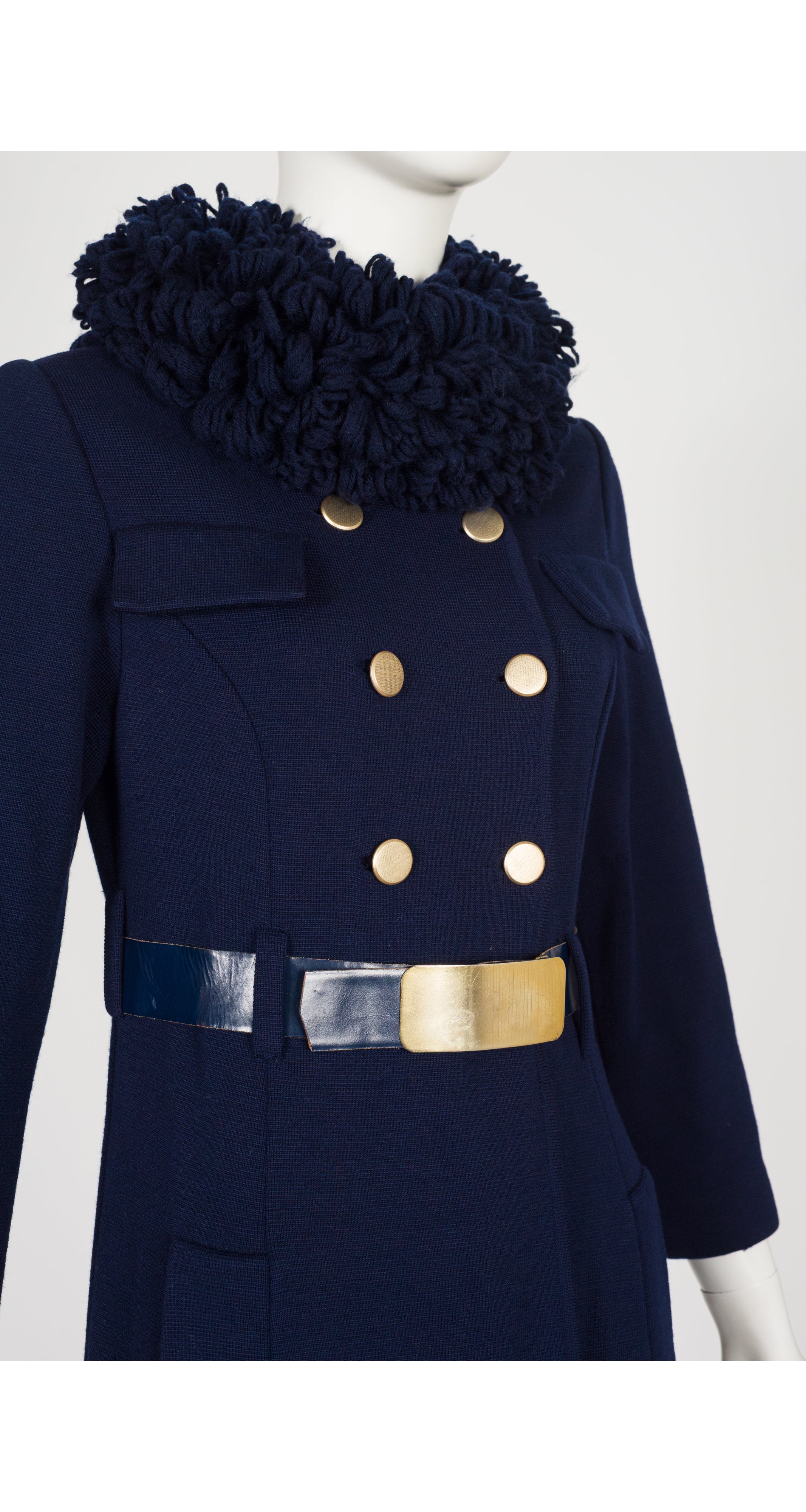1960s Navy Double-Knit Wool Yarn Trim Coat
