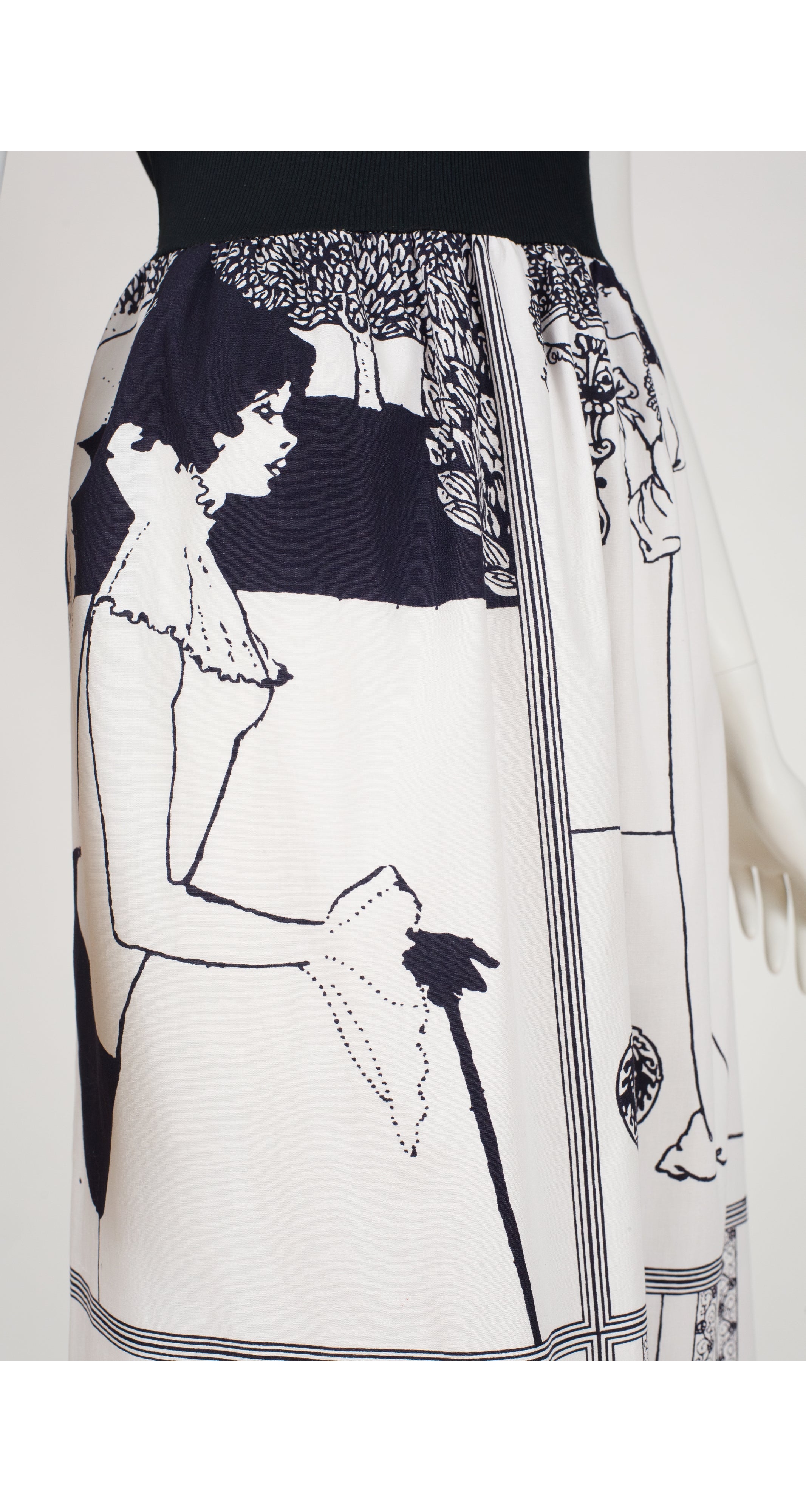 1970s Aubrey Beardsley Print Halter Neck Maxi Dress