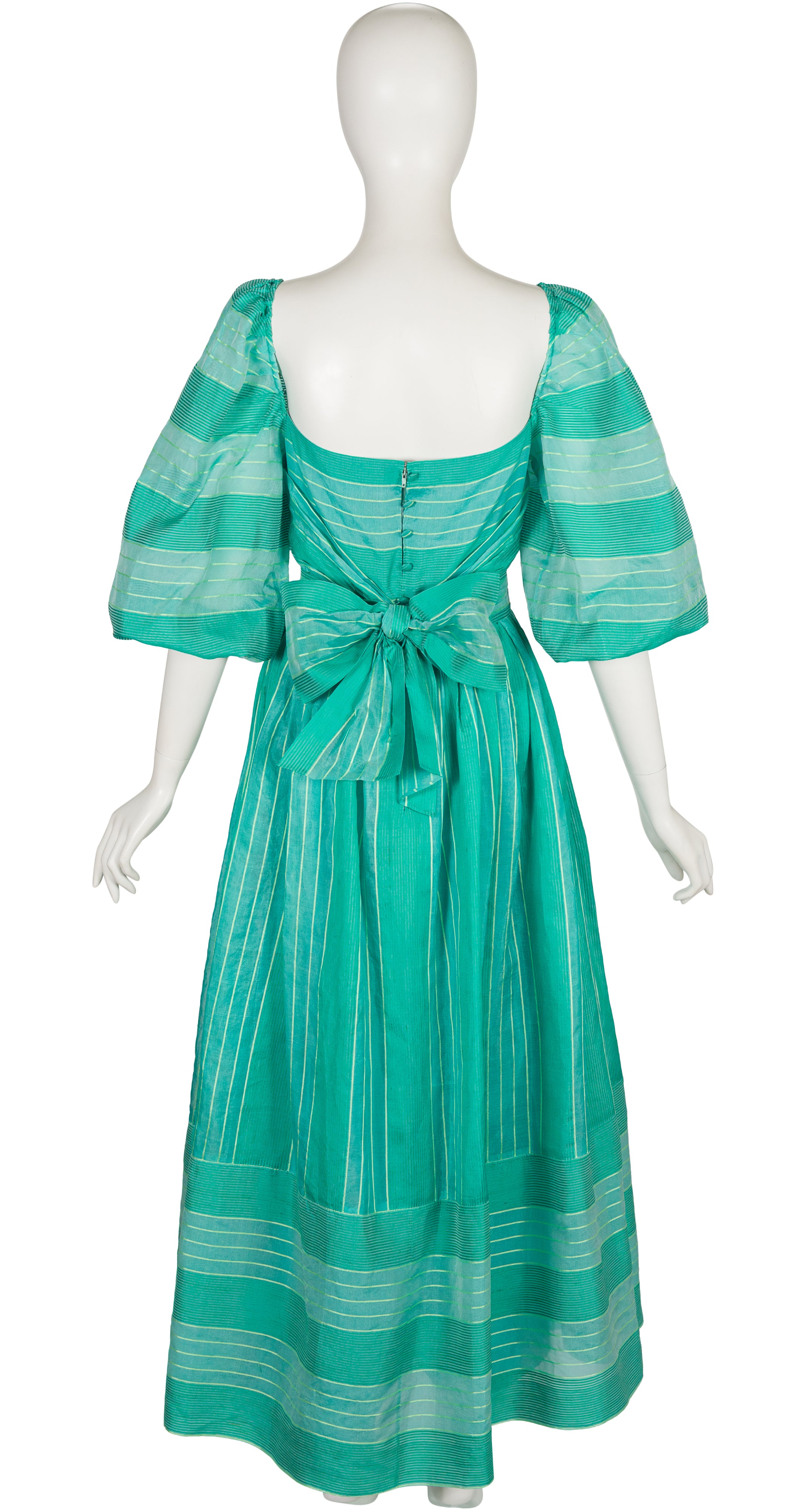 1980s Turquoise Silk Organza Puff Sleeve Gown