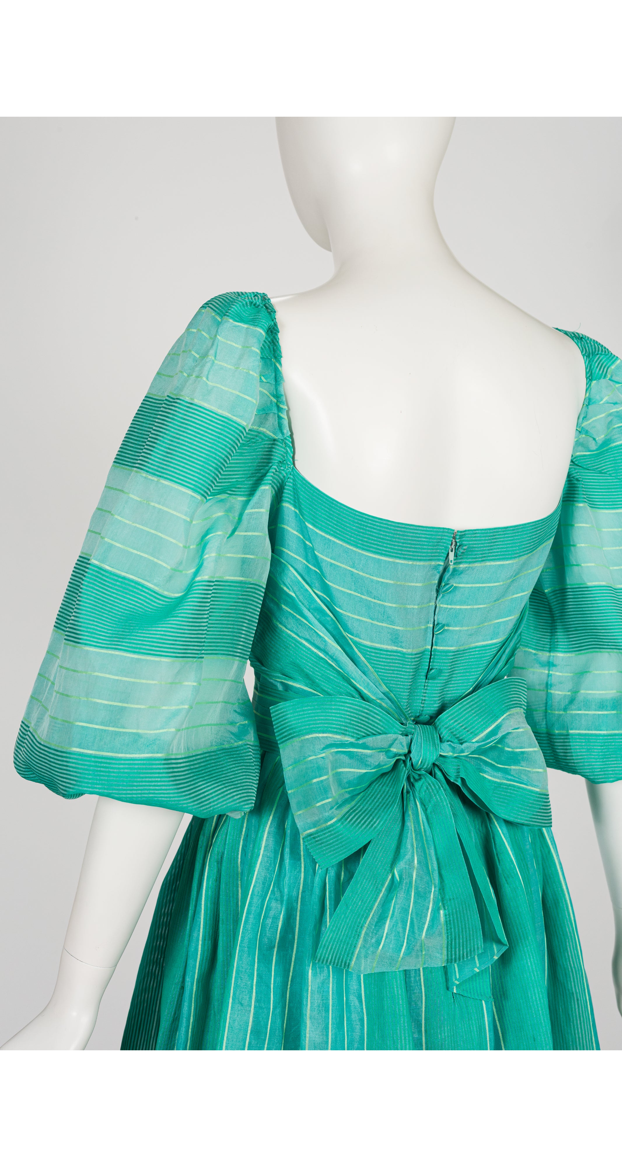 1980s Turquoise Silk Organza Puff Sleeve Gown
