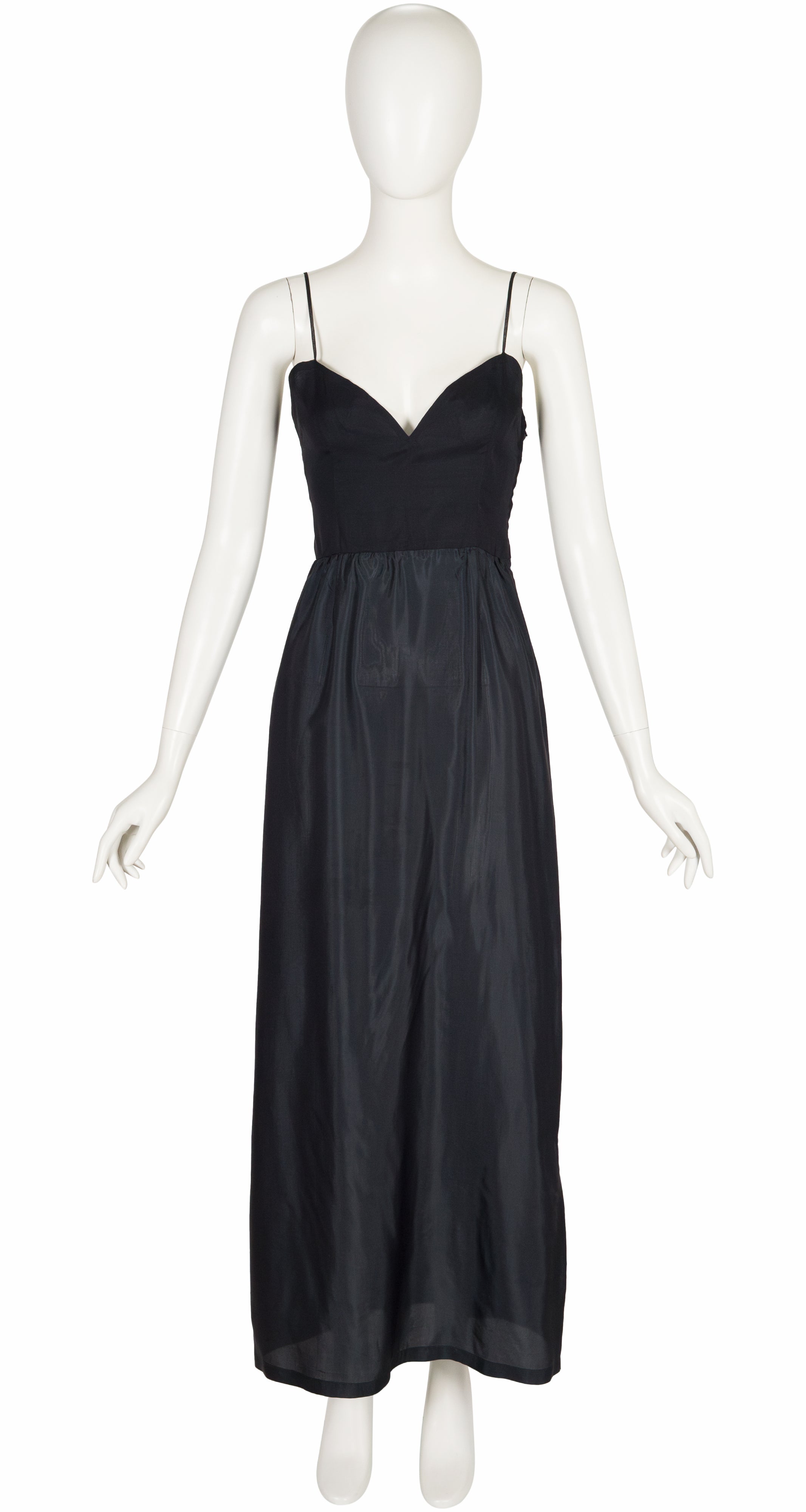 1960s Black Silk Sweetheart Neckline Slip Dress