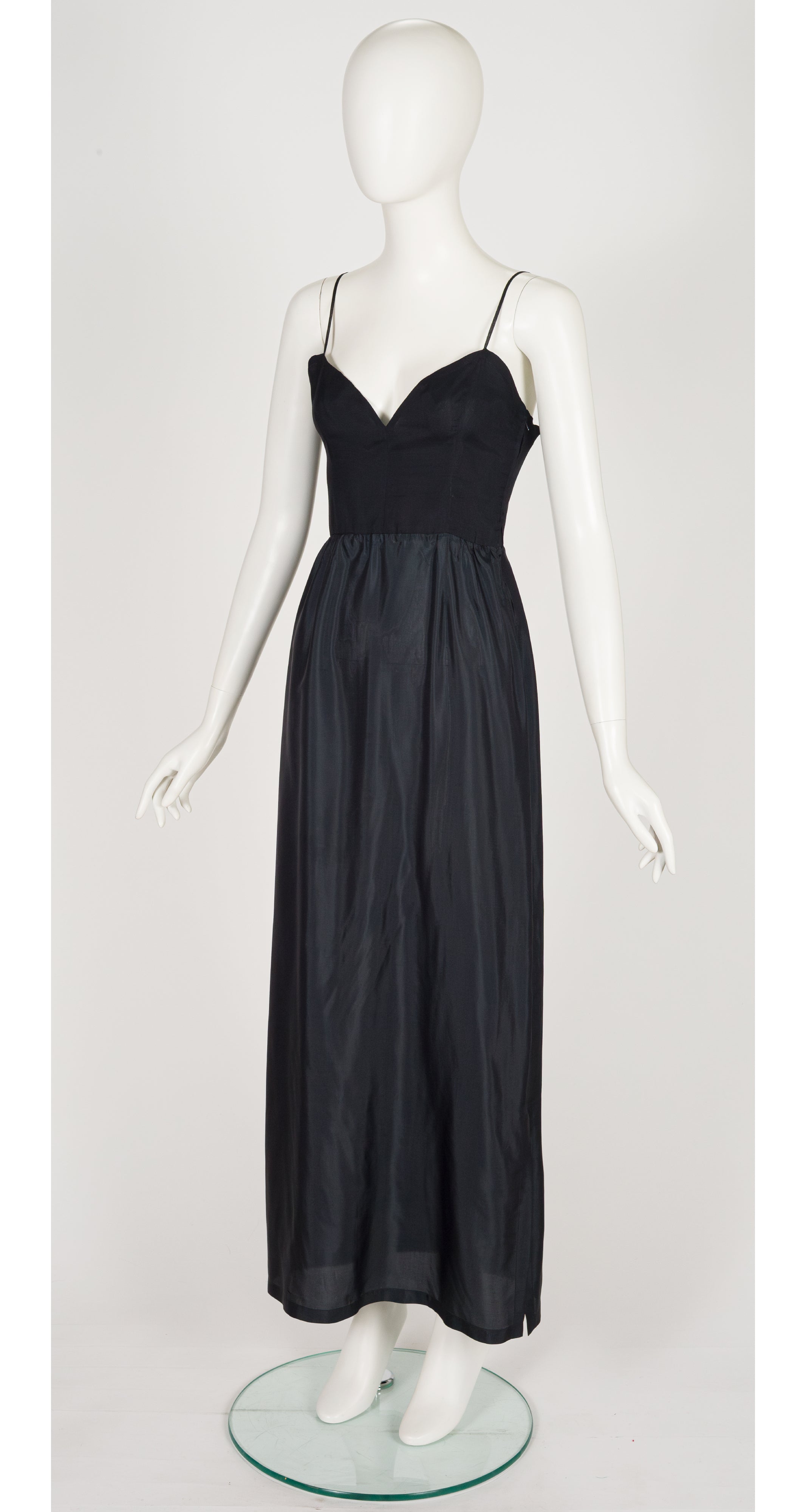 1960s Black Silk Sweetheart Neckline Slip Dress