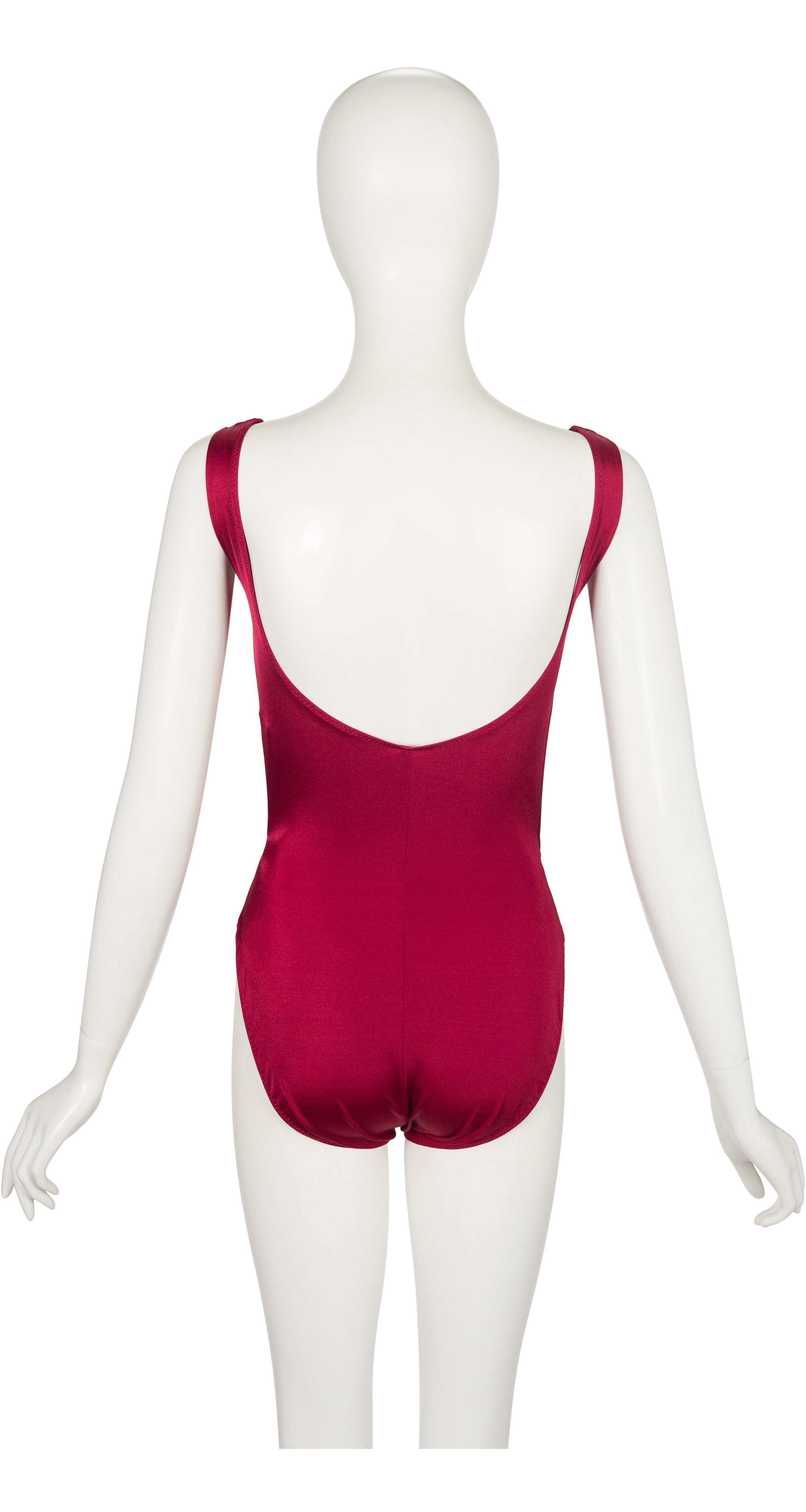 1980s Burgundy Faux Wrap One-Piece Swimsuit
