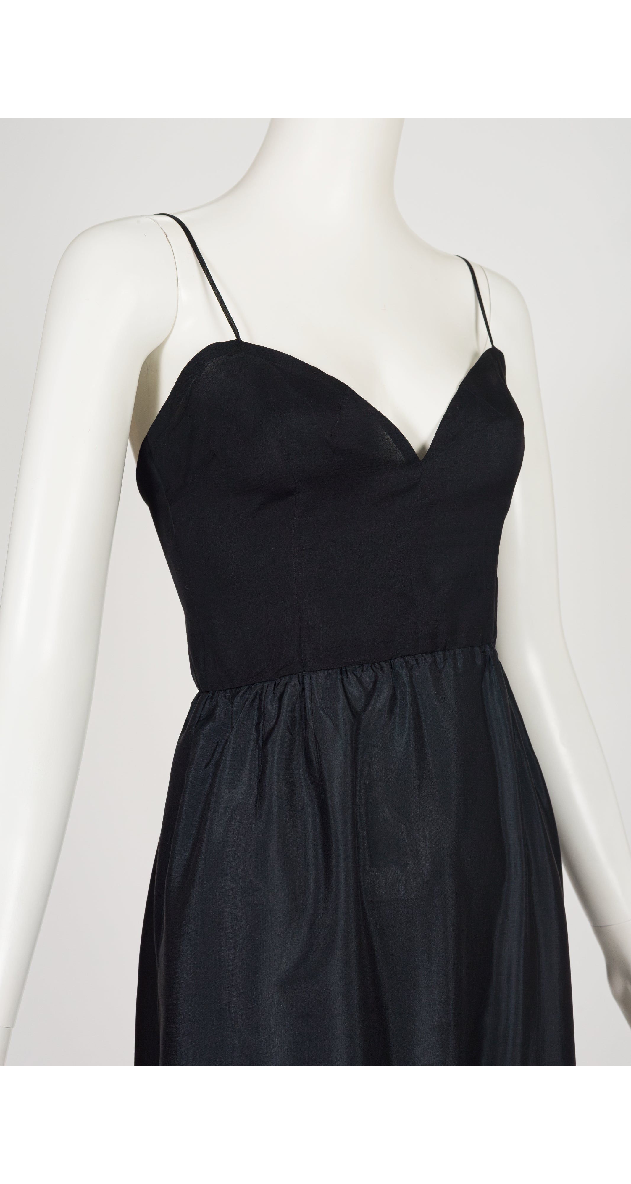 1960s Black Silk Sweetheart Neckline Slip Dress