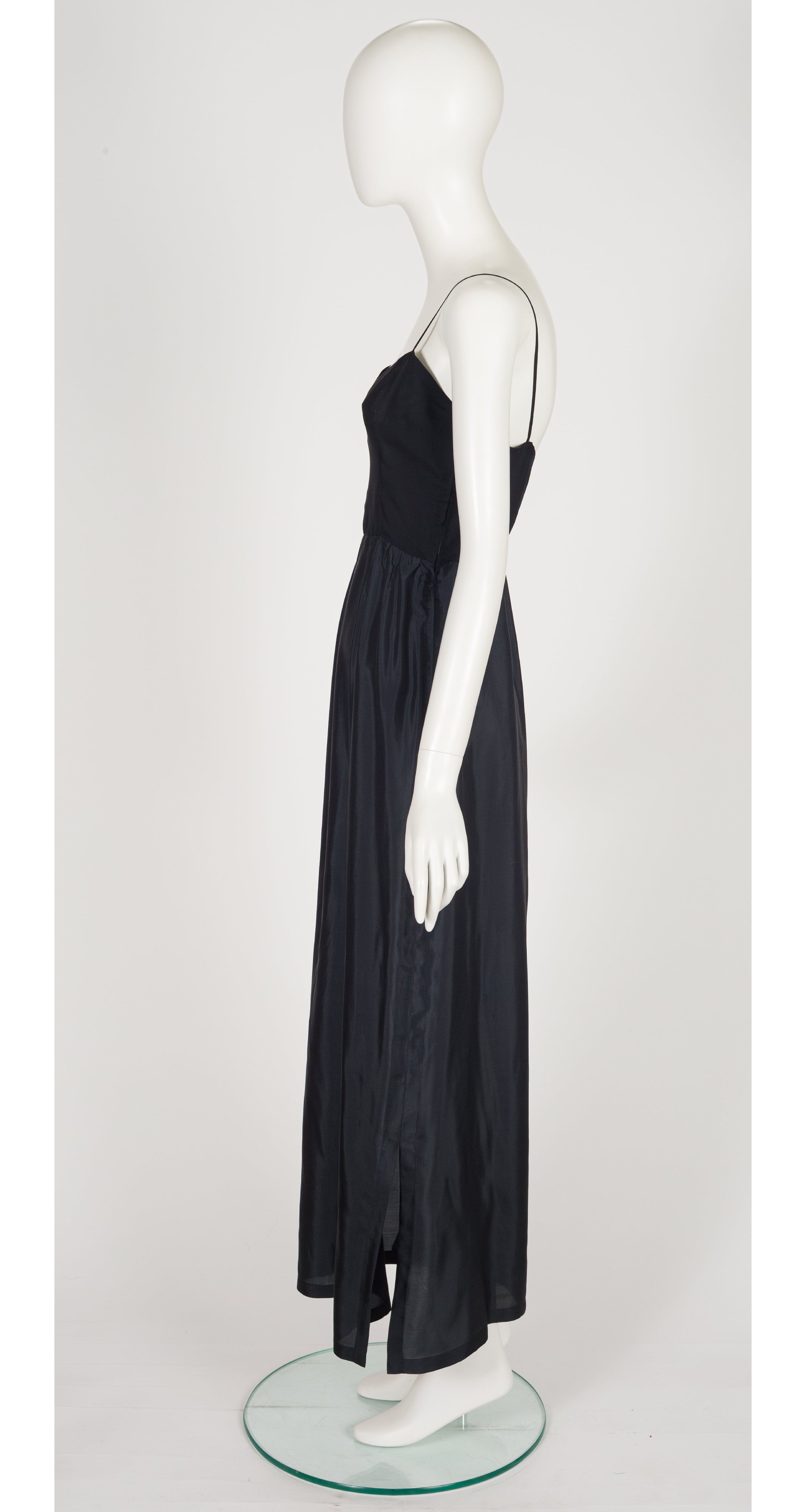 1960s Black Silk Sweetheart Neckline Slip Dress
