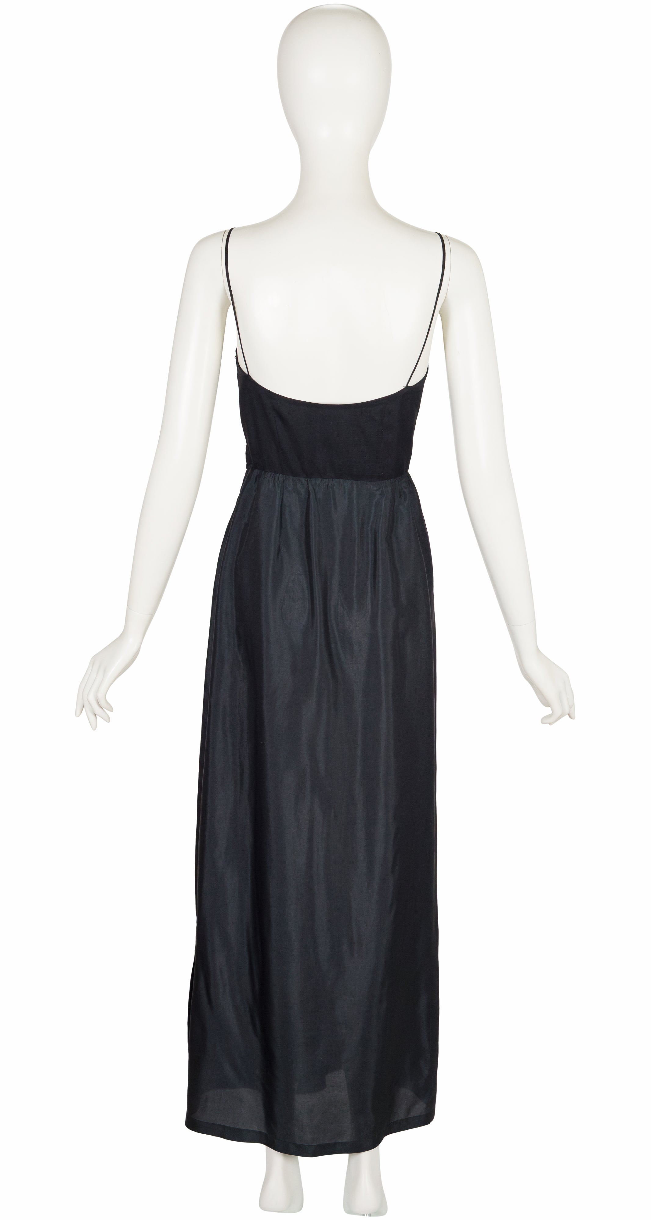 1960s Black Silk Sweetheart Neckline Slip Dress