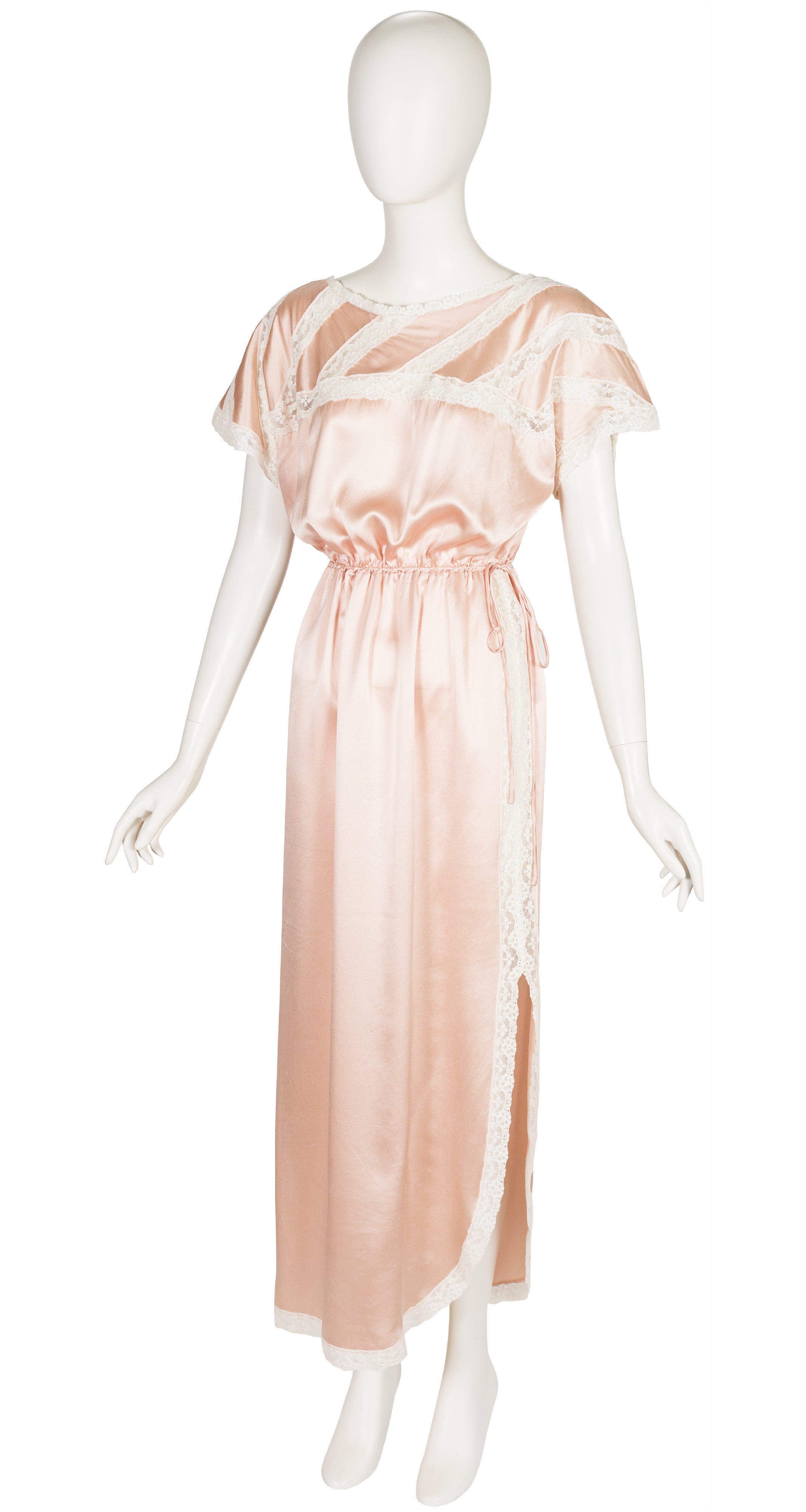 1980s Blush Silk Lace Trim Nightgown & Peignoir Lingerie Set