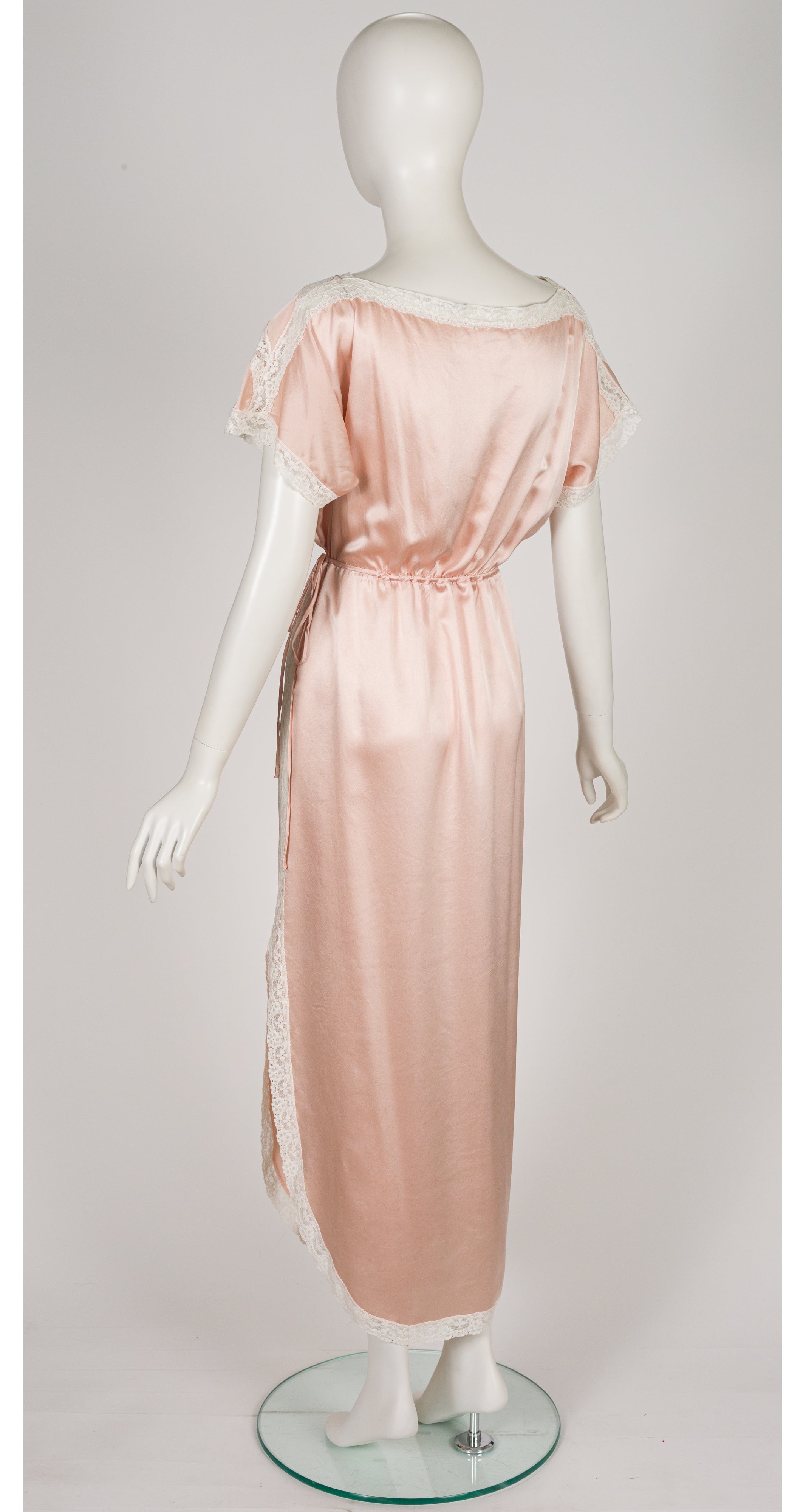 1980s Blush Silk Lace Trim Nightgown & Peignoir Lingerie Set