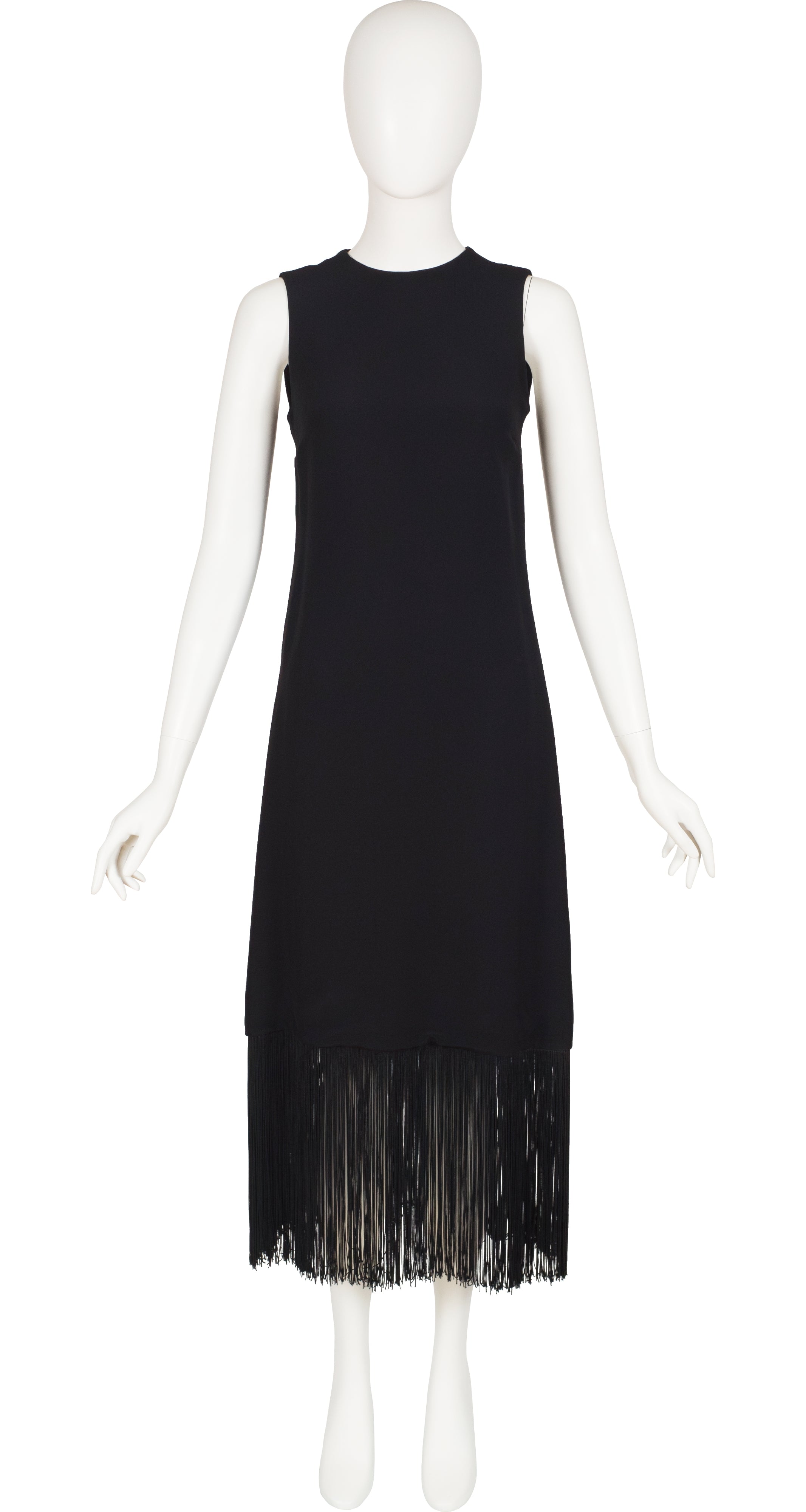 1960s Black Crepe & Fringe Evening Dress