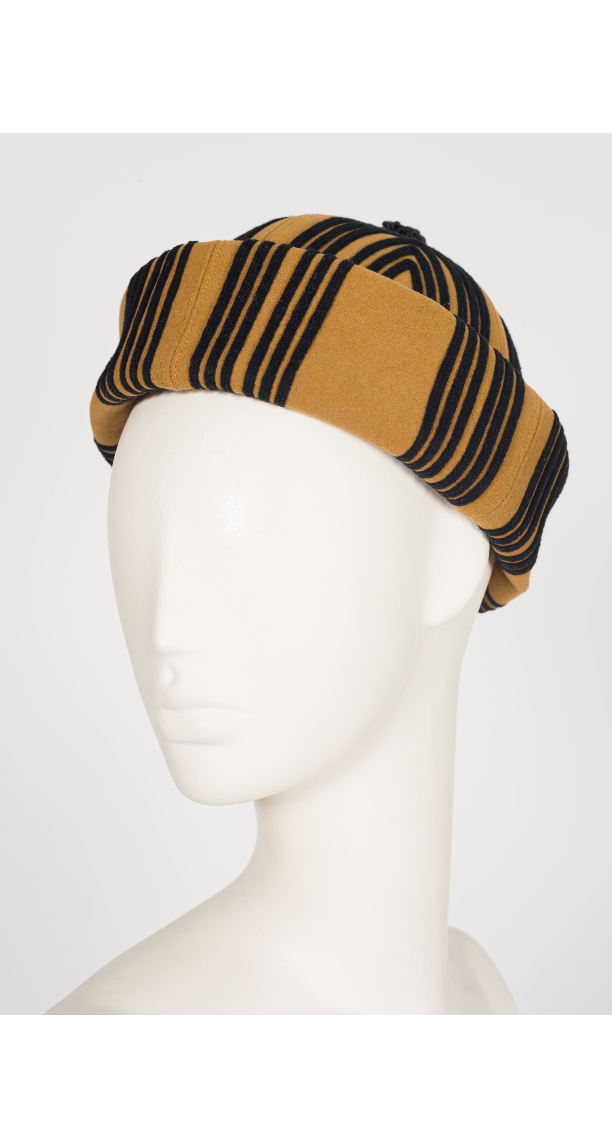 1960s Camel Wool Felt Tassel Pillbox Hat