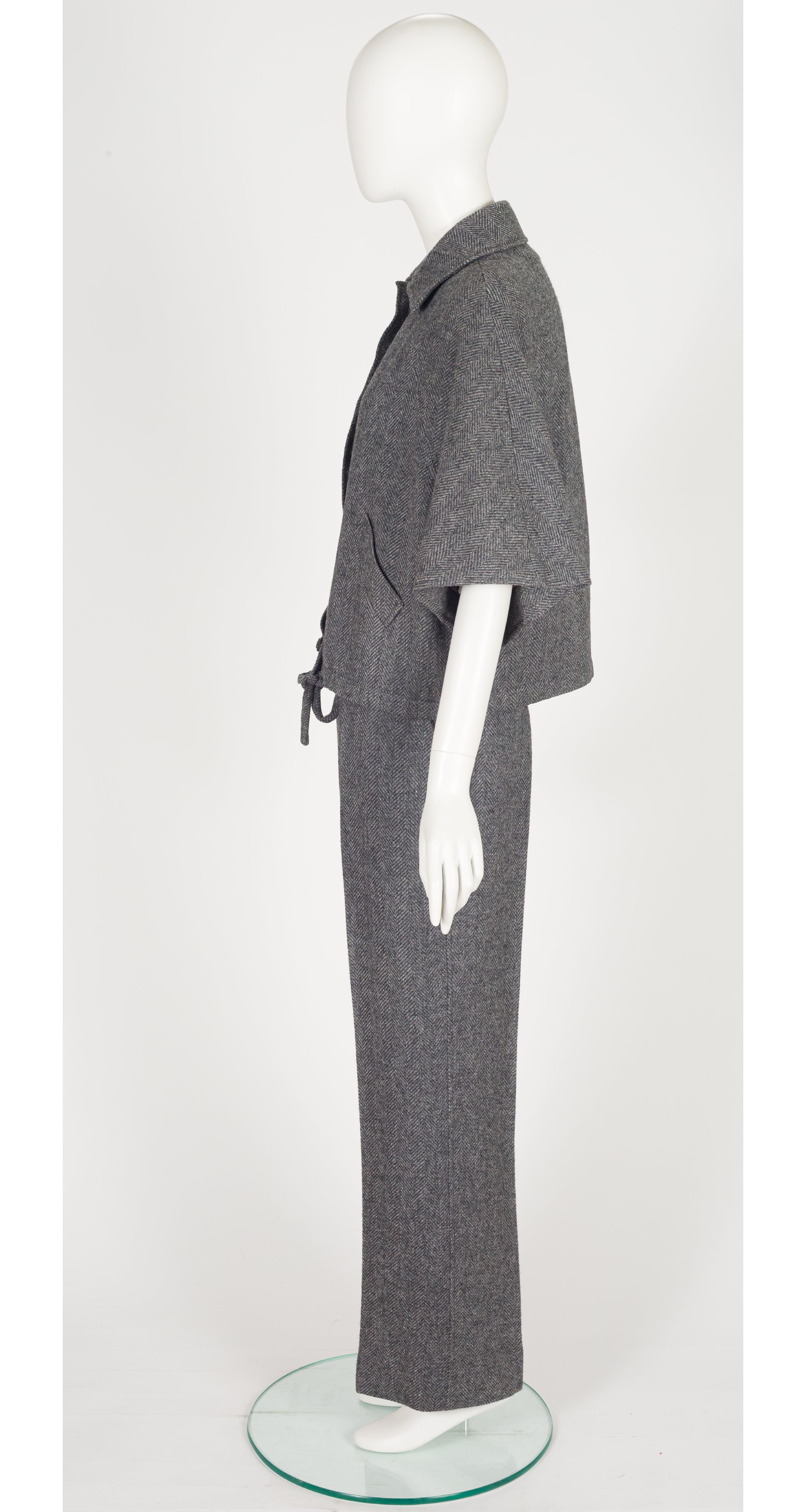 1970s Gray Herringbone Wool Capelet Three-Piece Set