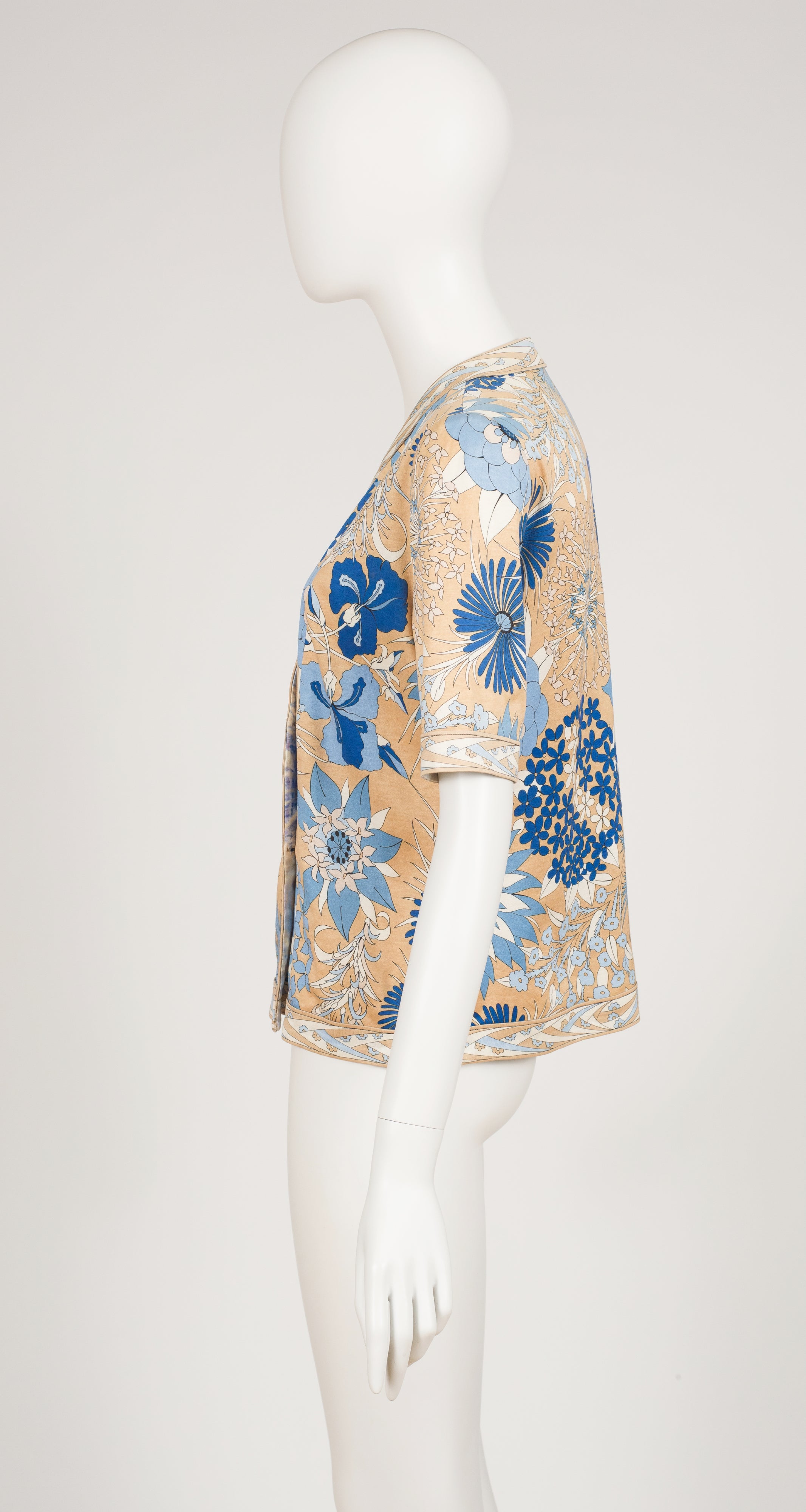 1980s Floral Border Print Cotton Jersey Short Sleeve Top