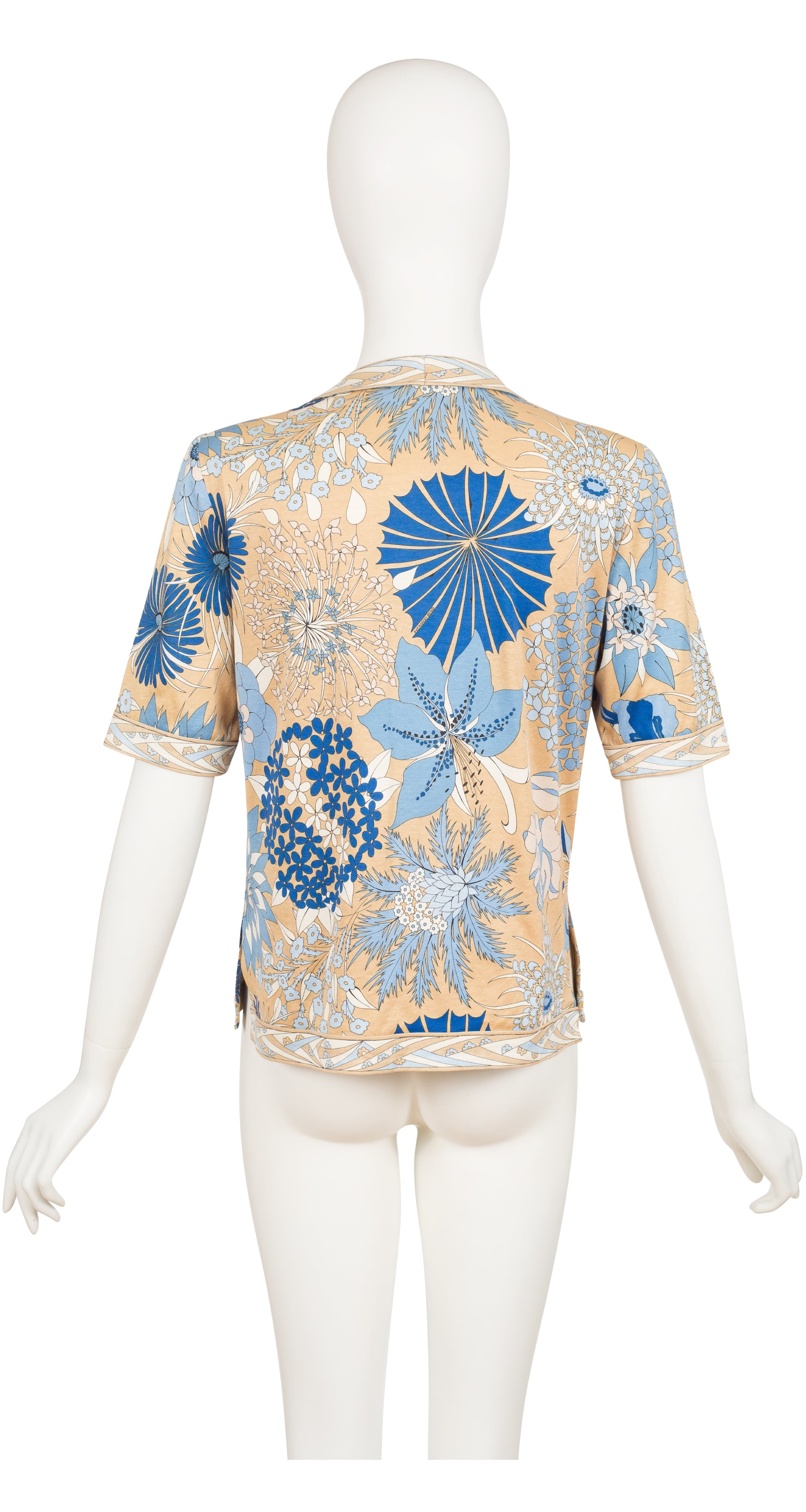 1980s Floral Border Print Cotton Jersey Short Sleeve Top