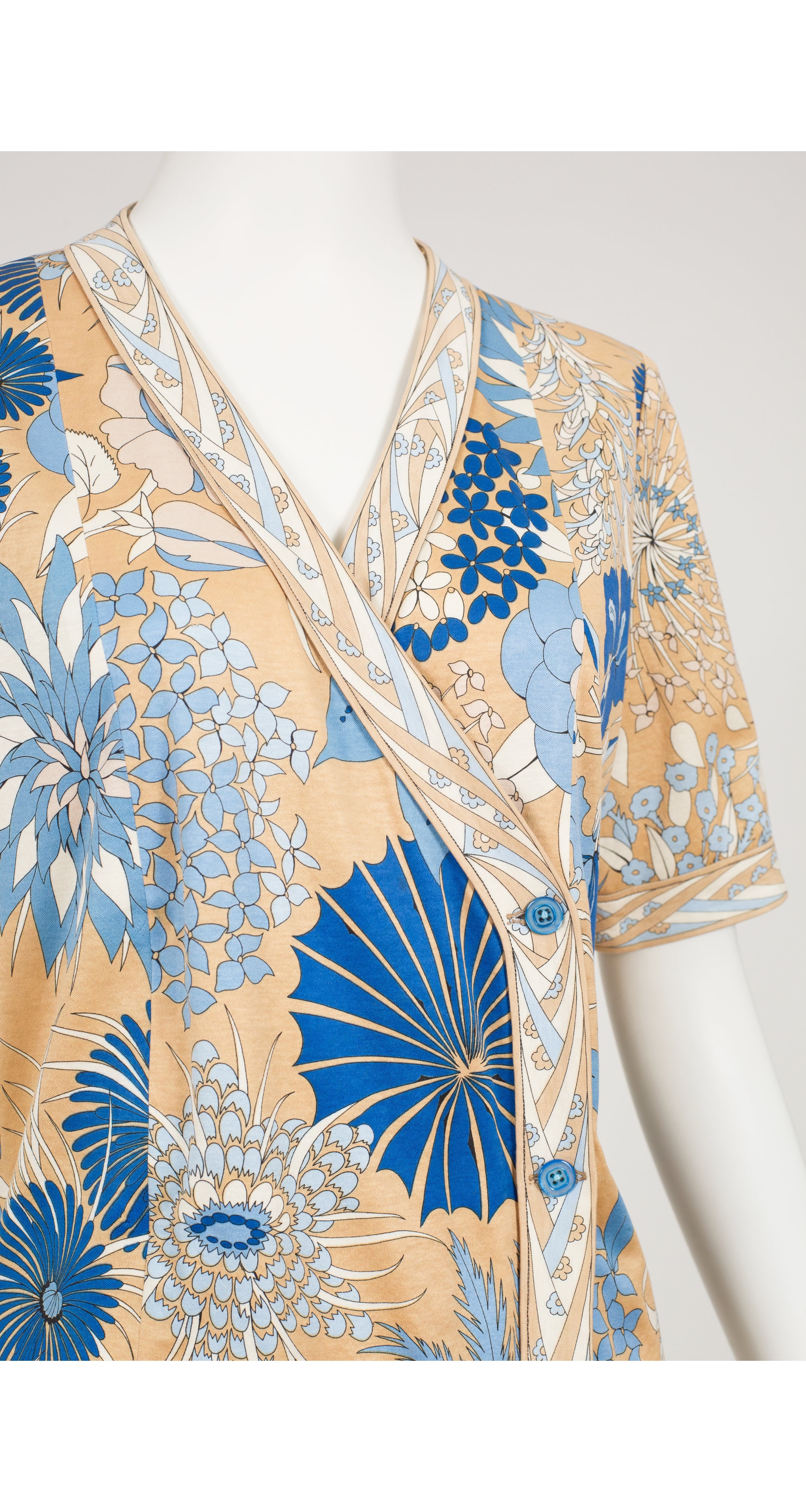 1980s Floral Border Print Cotton Jersey Short Sleeve Top