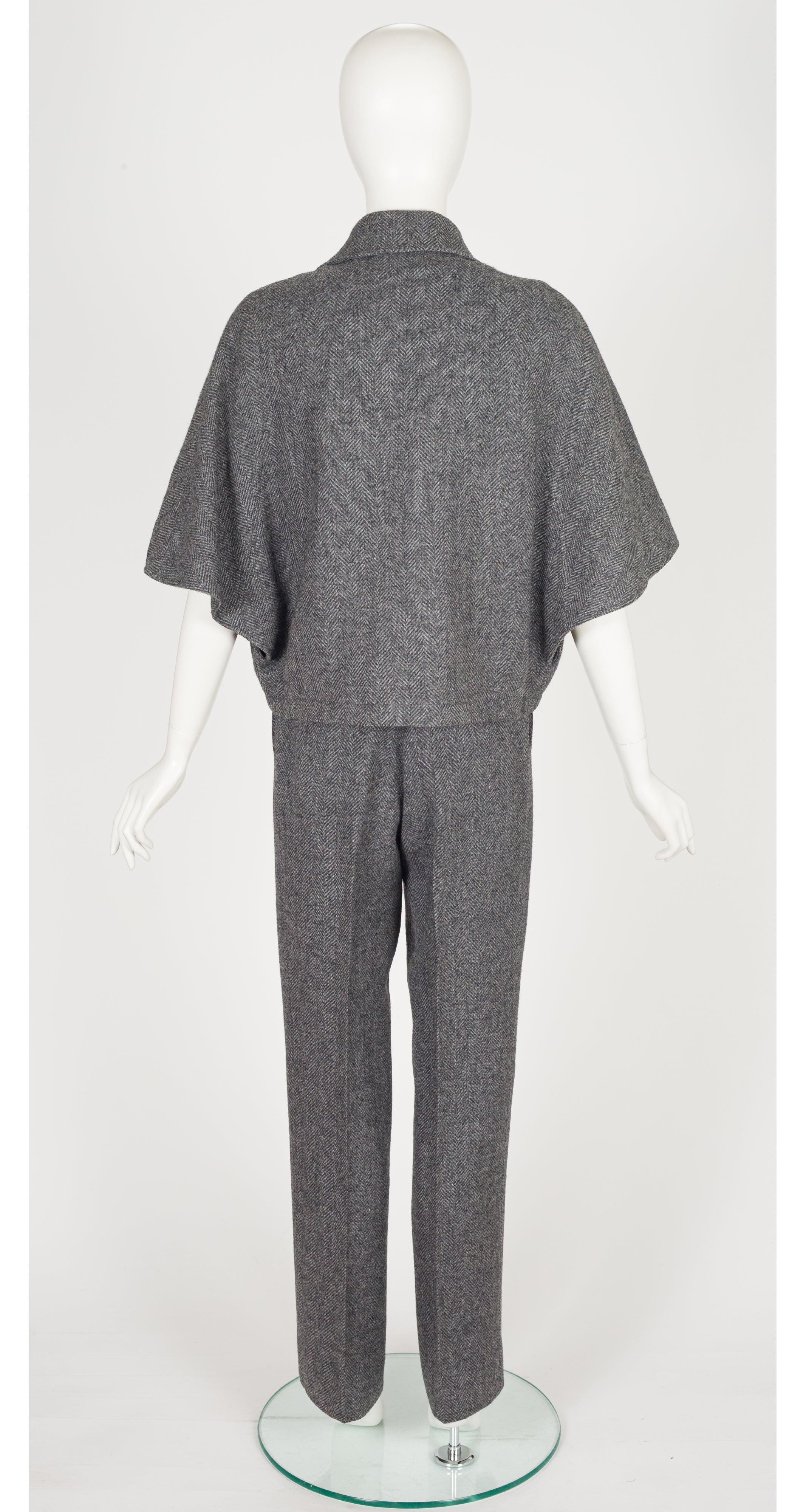 1970s Gray Herringbone Wool Capelet Three-Piece Set