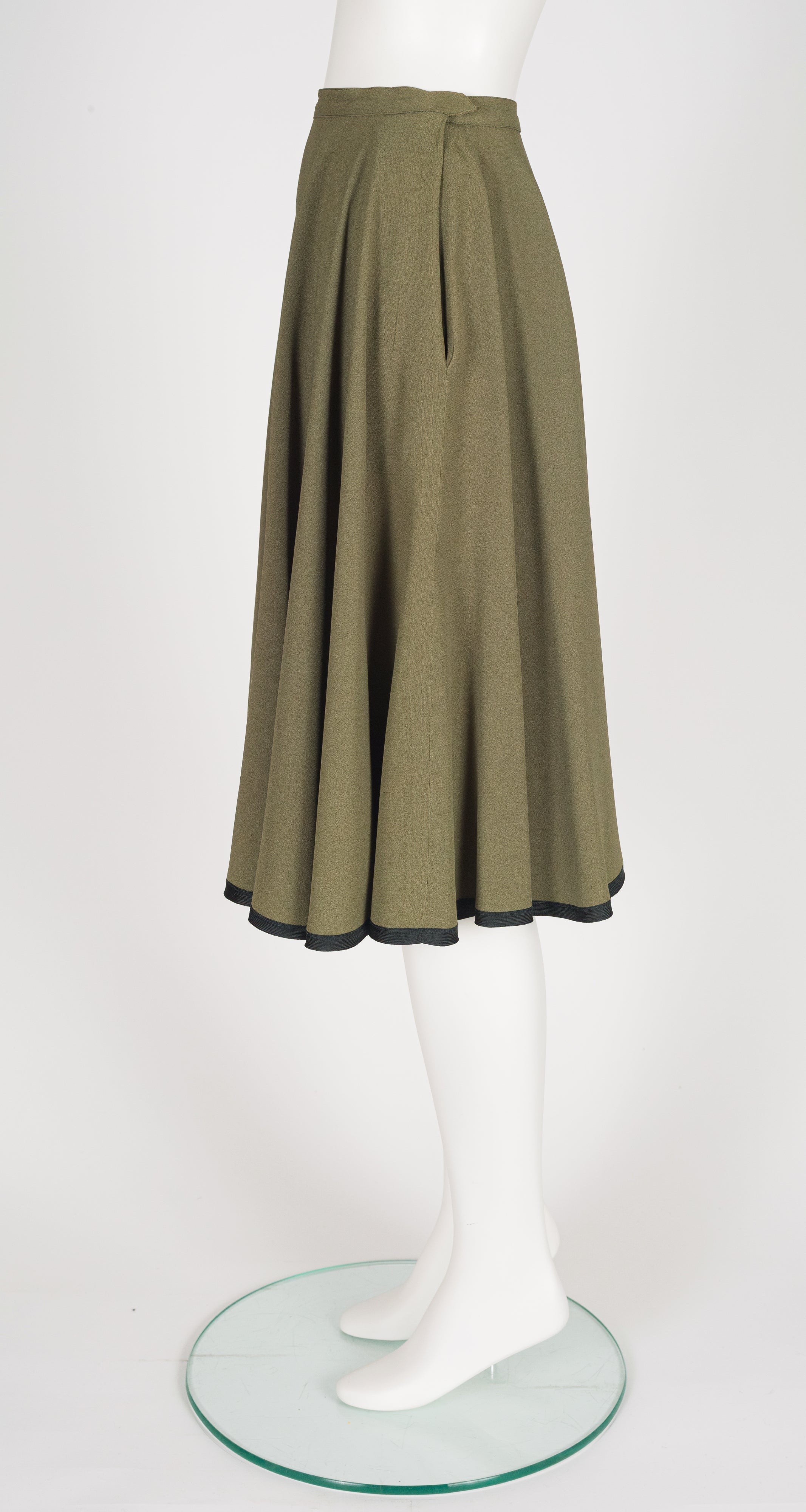 1978-79 F/W Army Green Viscose Crepe Full Skirt