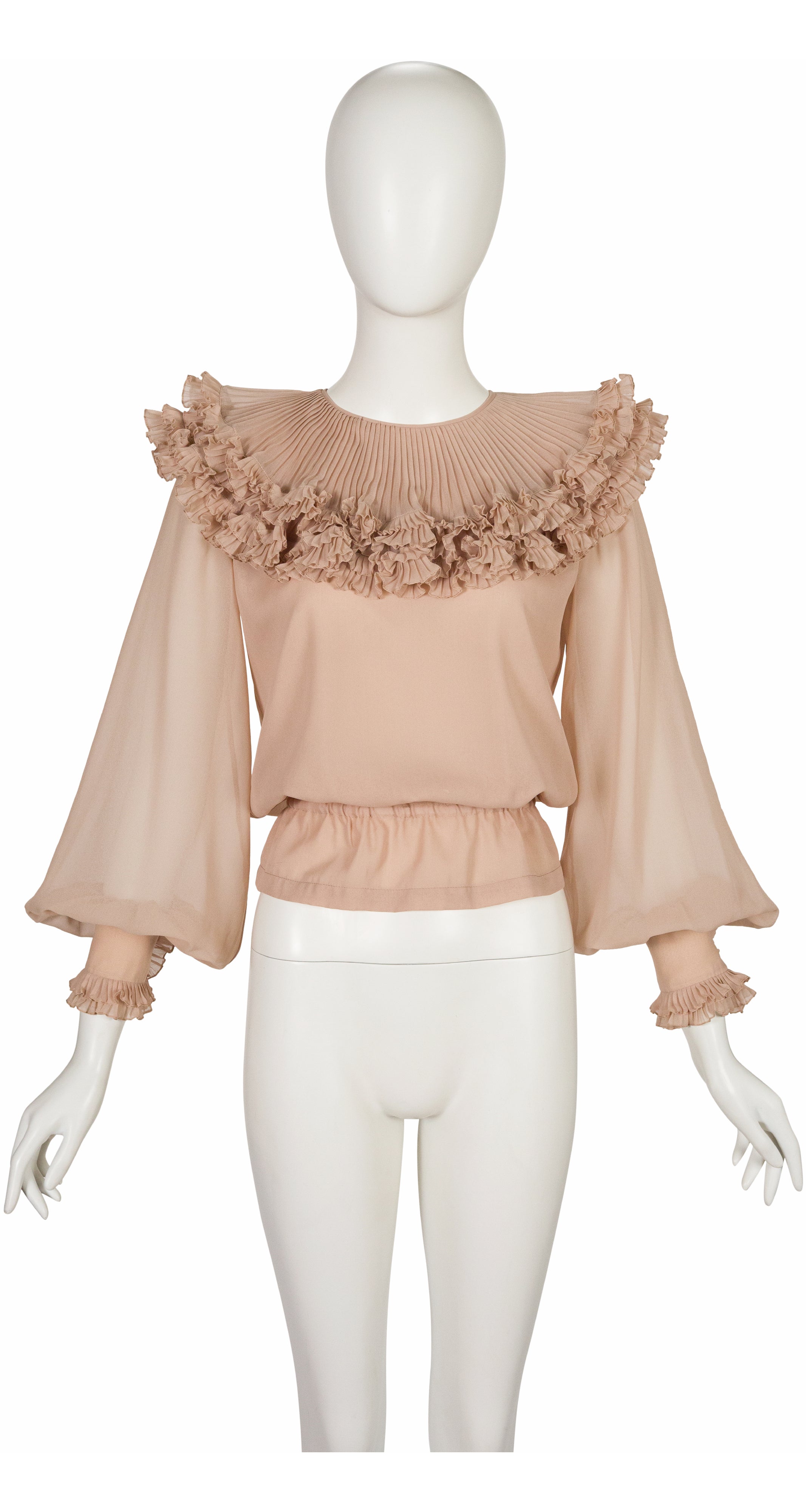 1970s Rose Taupe Pierrot Collar Balloon Sleeve Blouse