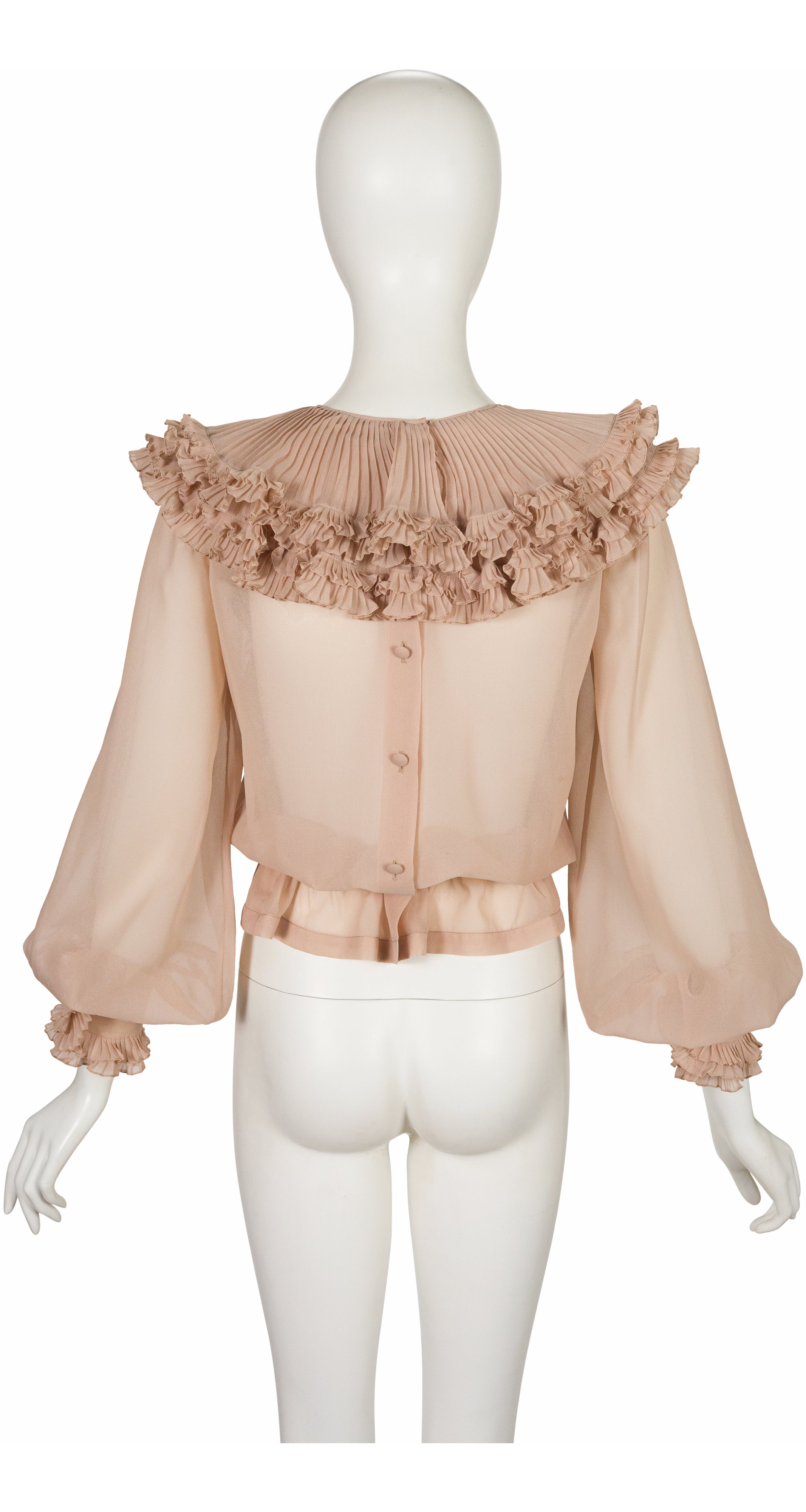 1970s Rose Taupe Pierrot Collar Balloon Sleeve Blouse
