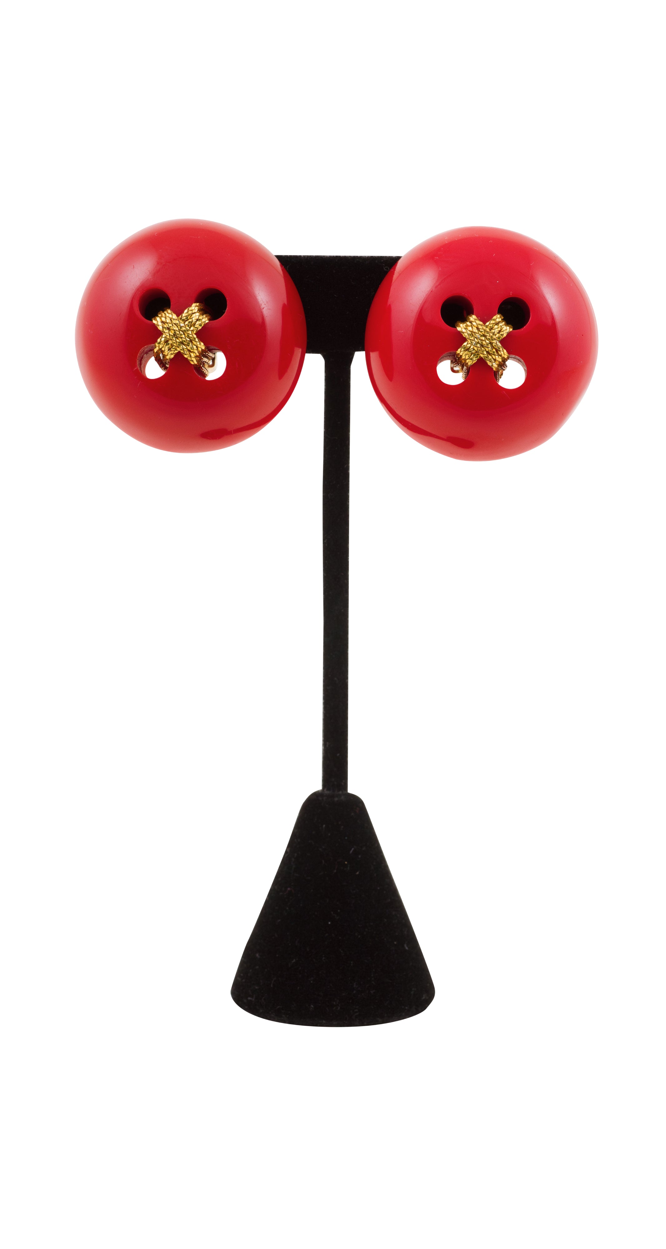 1980s Red Button Clip-On Earrings