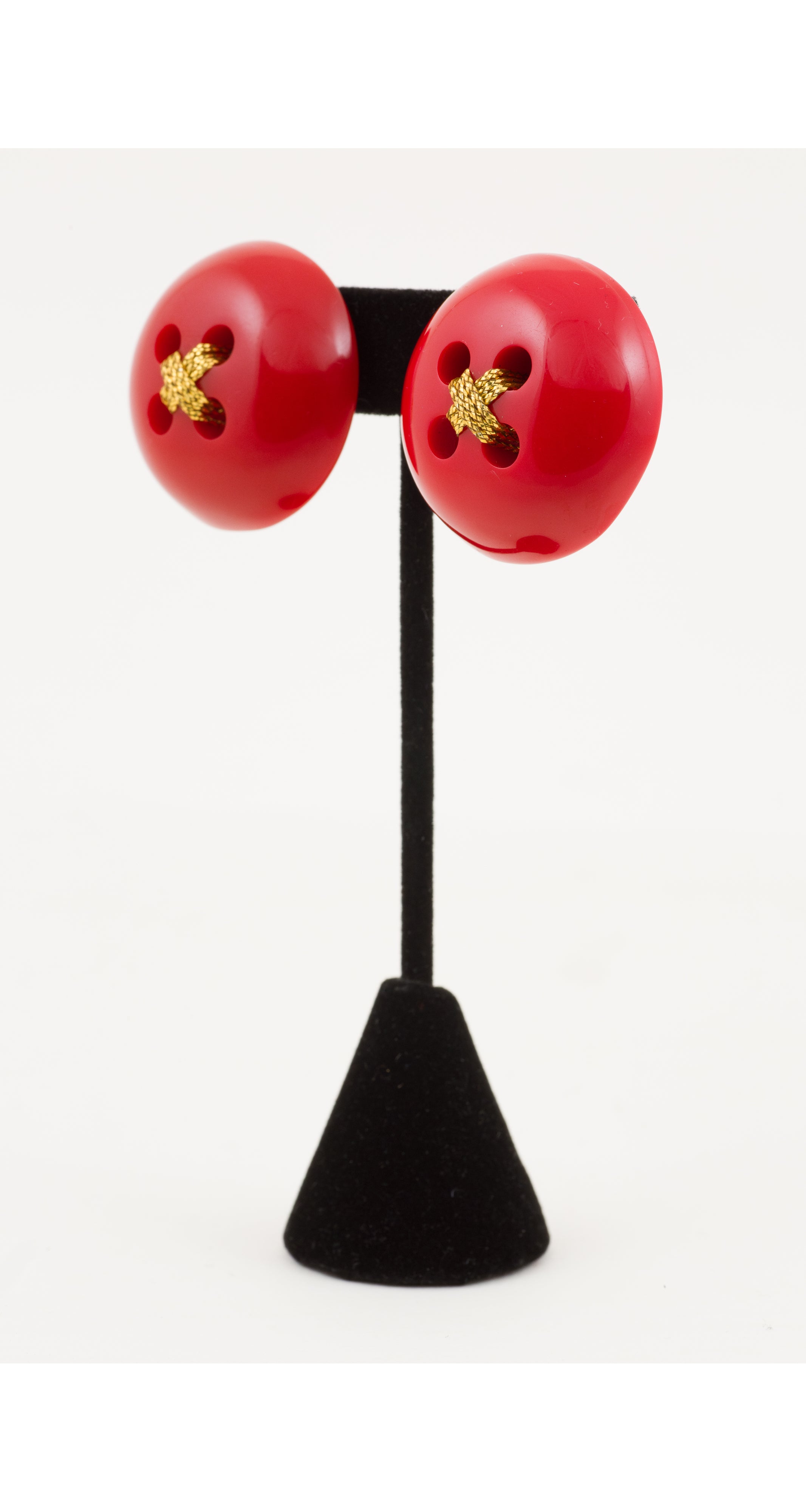 1980s Red Button Clip-On Earrings