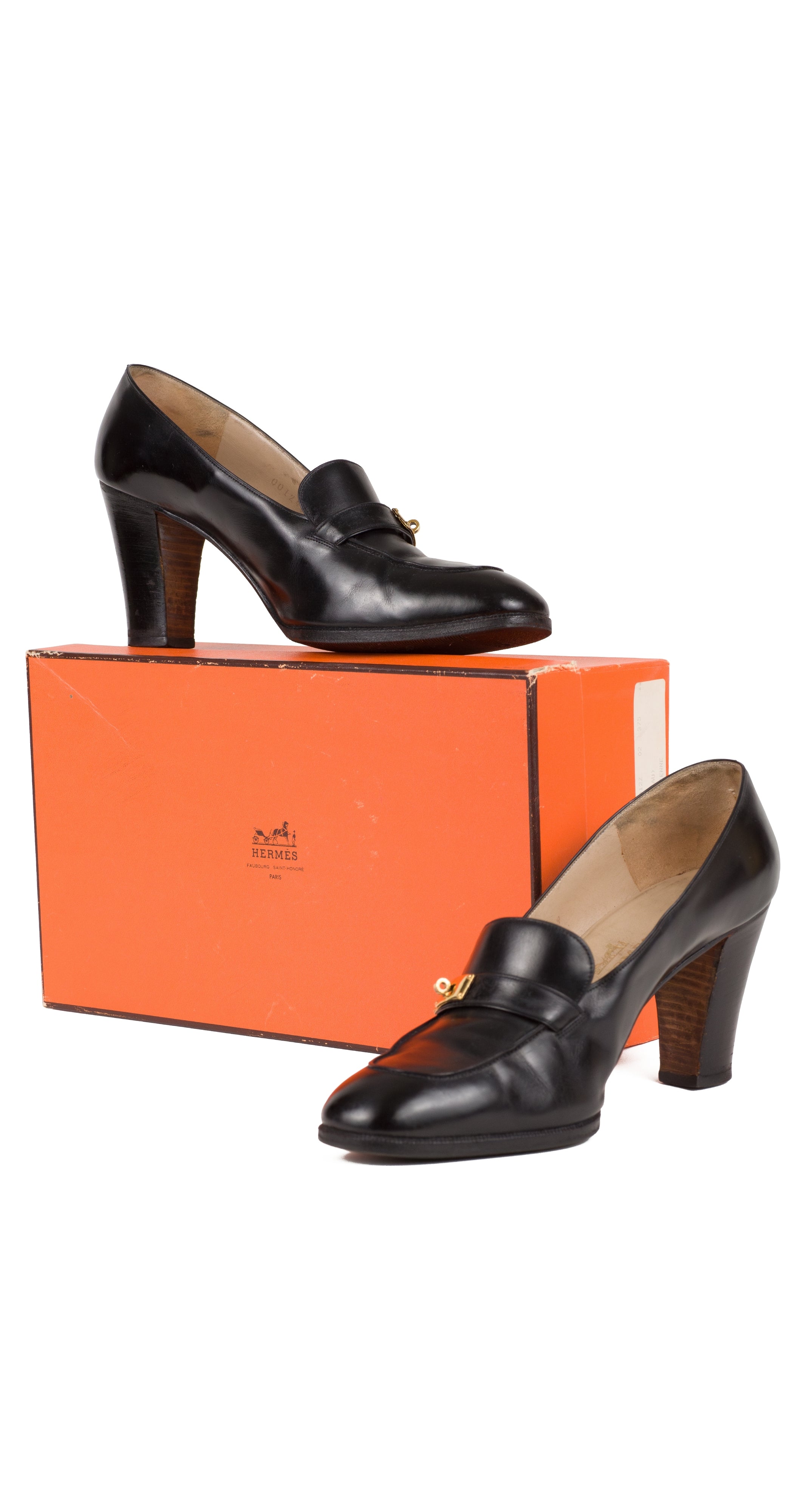 1970s Black Leather High Heel Pumps w/ Box