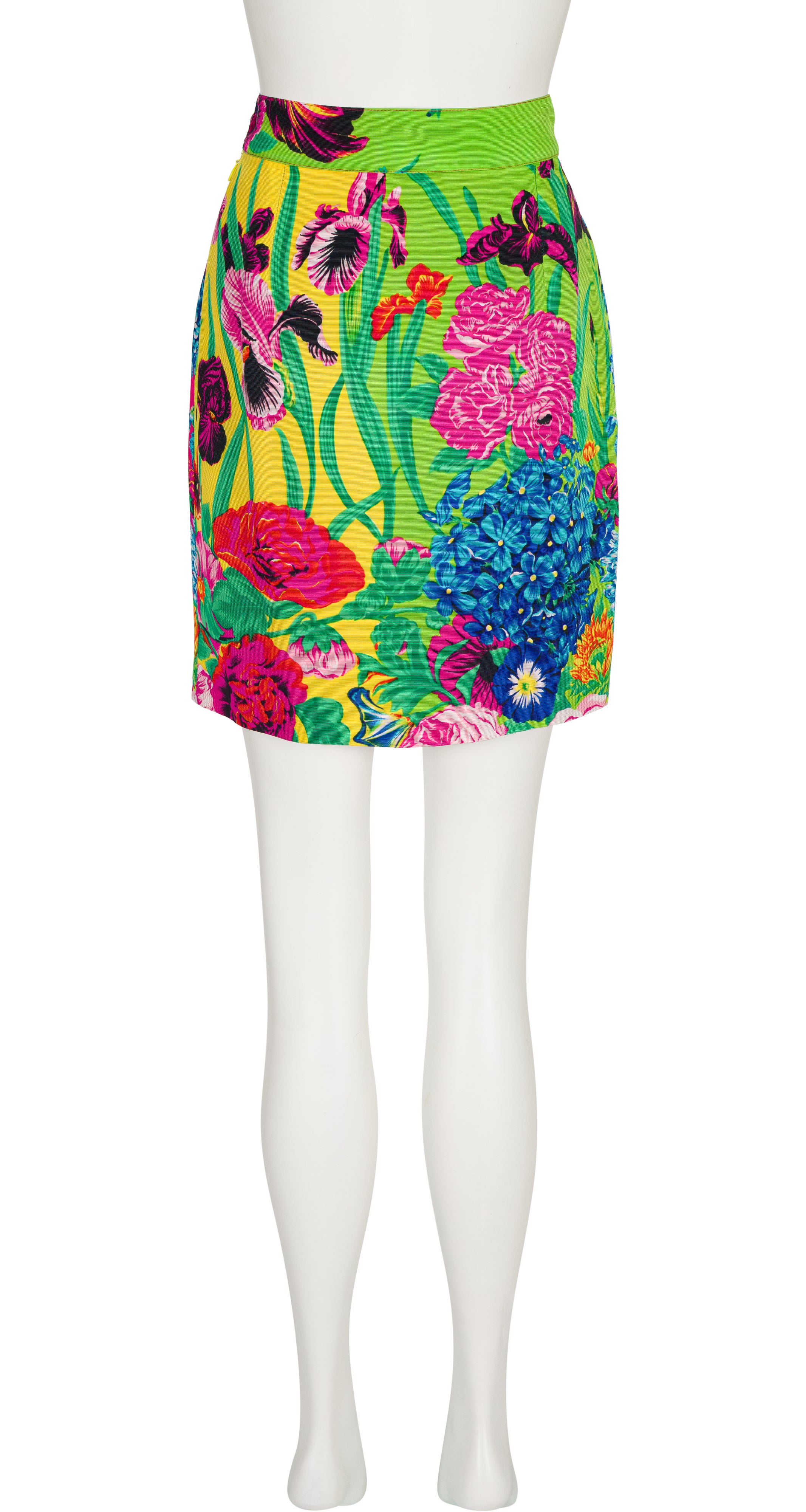 1990s Vibrant Floral Print Faille Mini Skirt