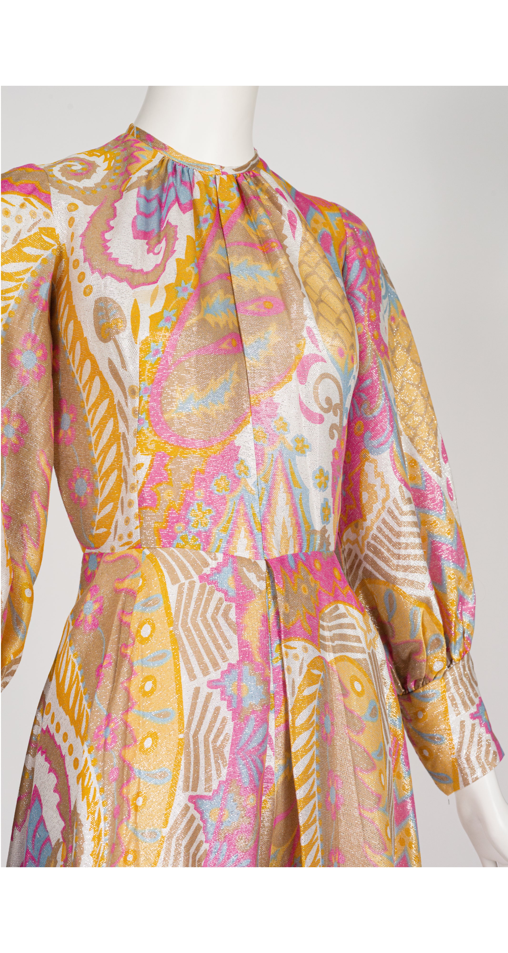 1960s Floral Paisley Silver Lamé Harem Jumpsuit