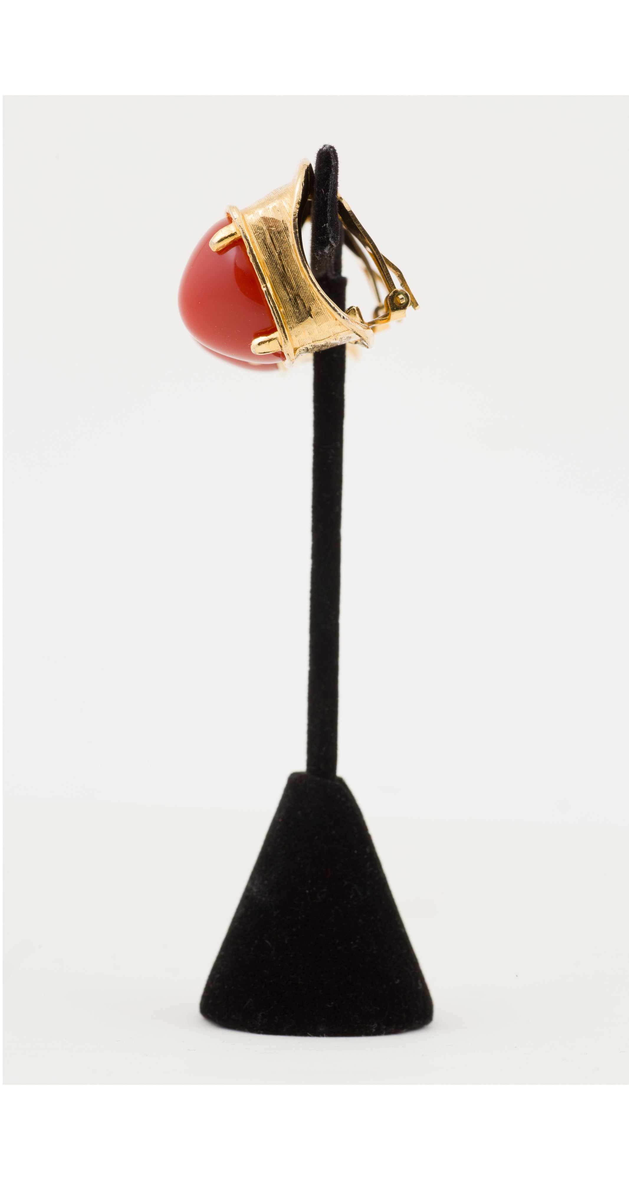 1980s Faux Red Coral Cabochon Square Clip-On Earrings