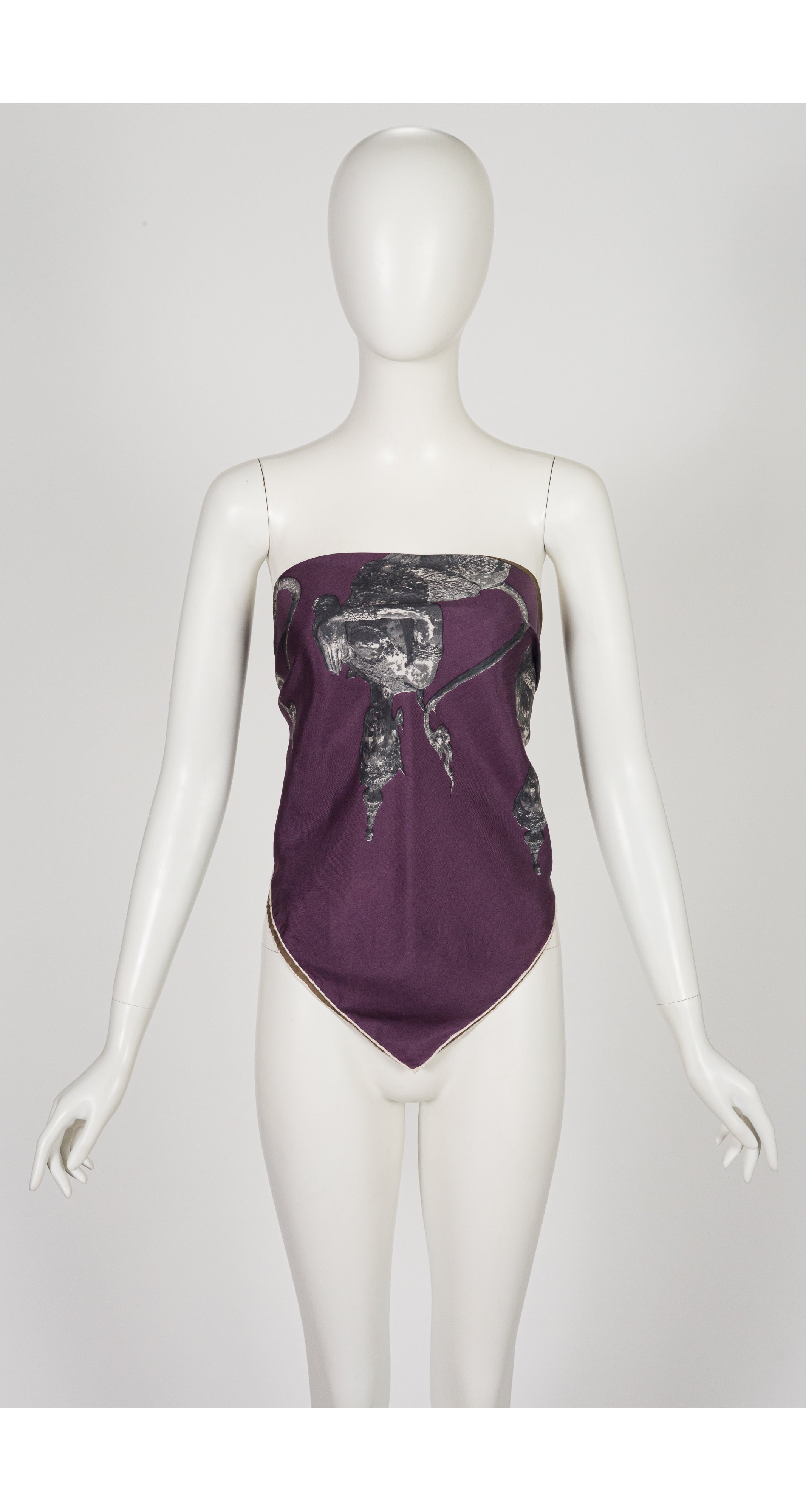 1950s Deity Print Olive & Aubergine Silk Twill Scarf