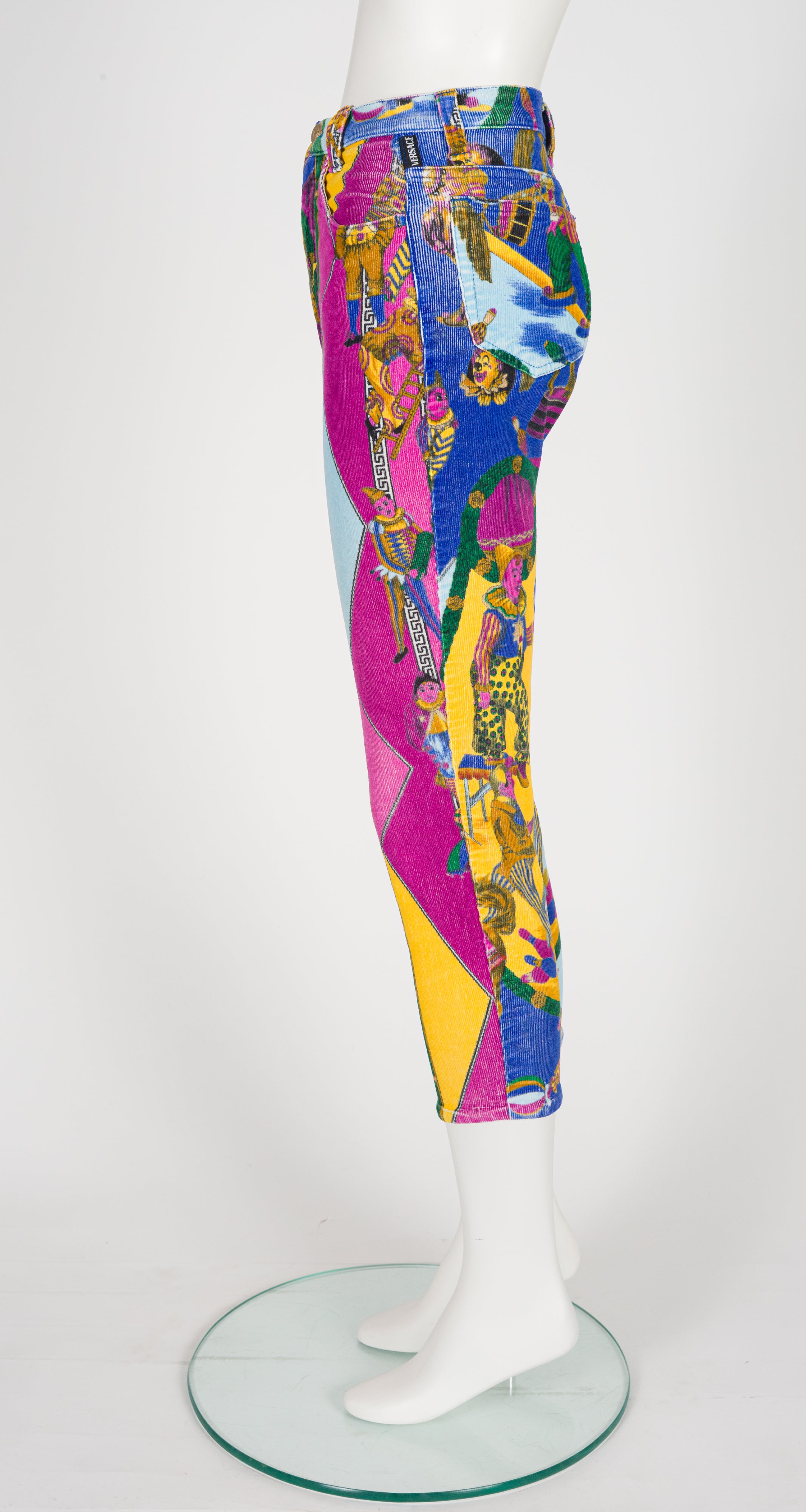 1990s Circus Print Cotton Corduroy Cropped Pants