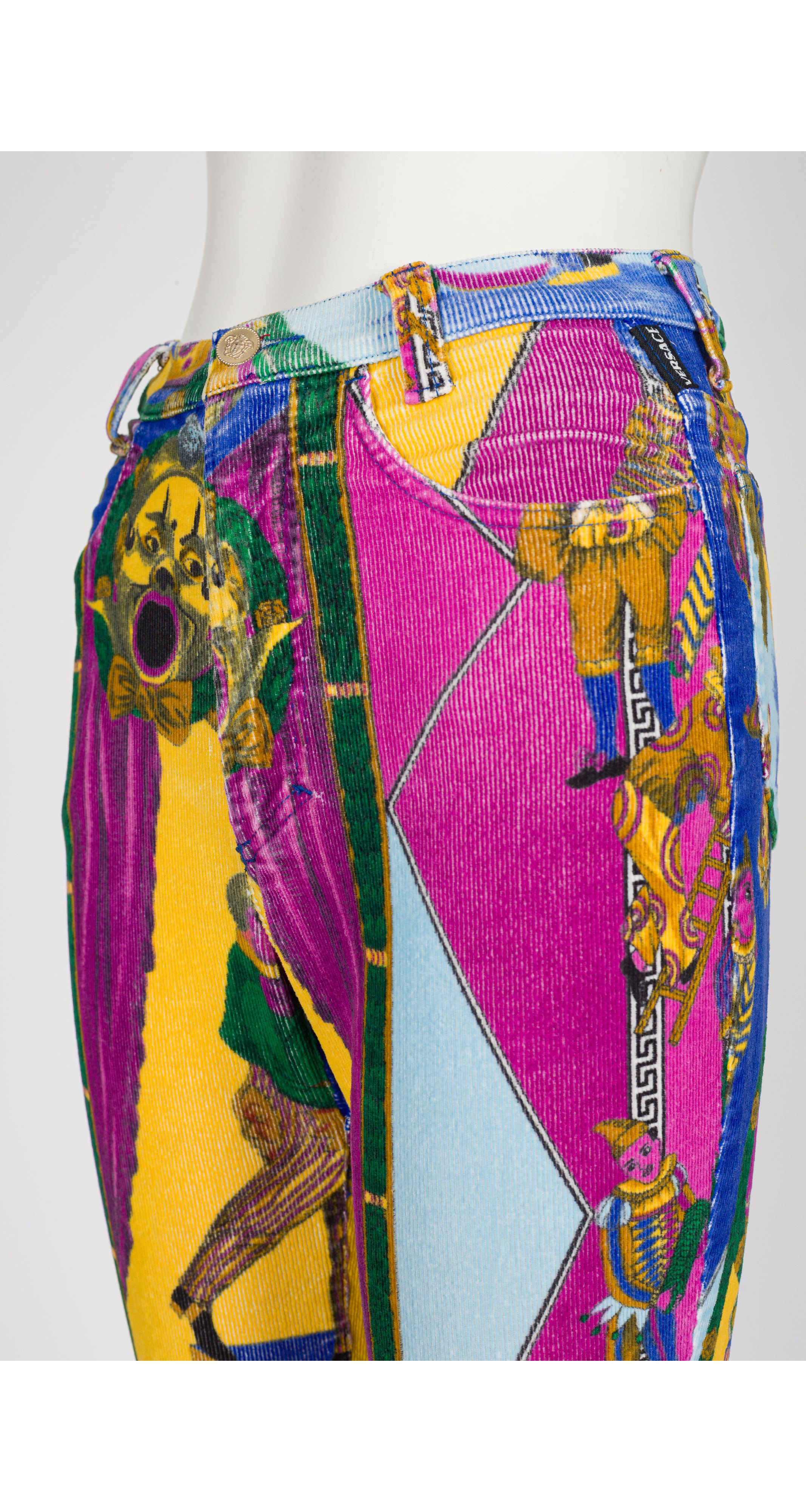 1990s Circus Print Cotton Corduroy Cropped Pants