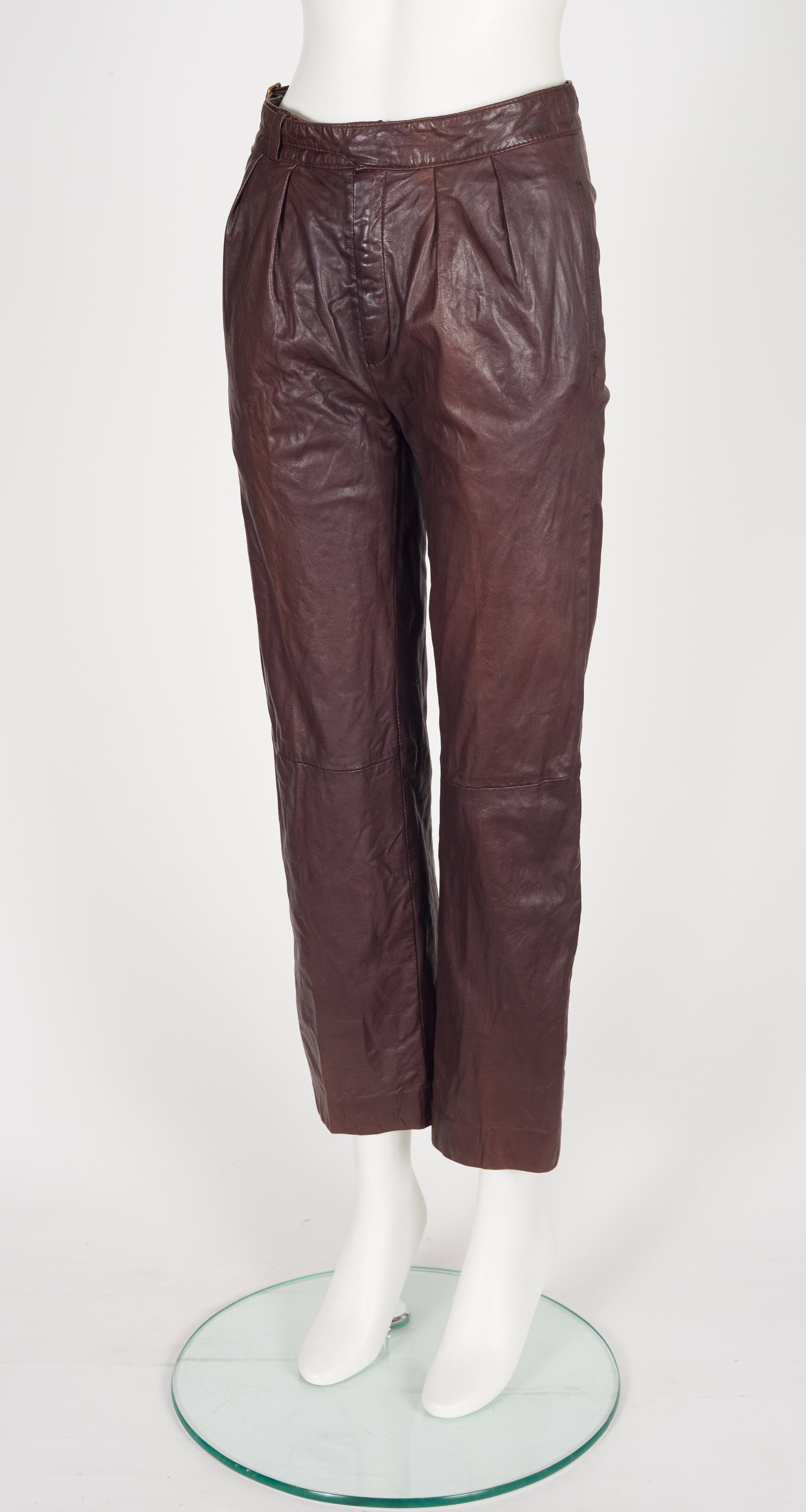1980s Brown Leather Straight-Leg Buckle Pants