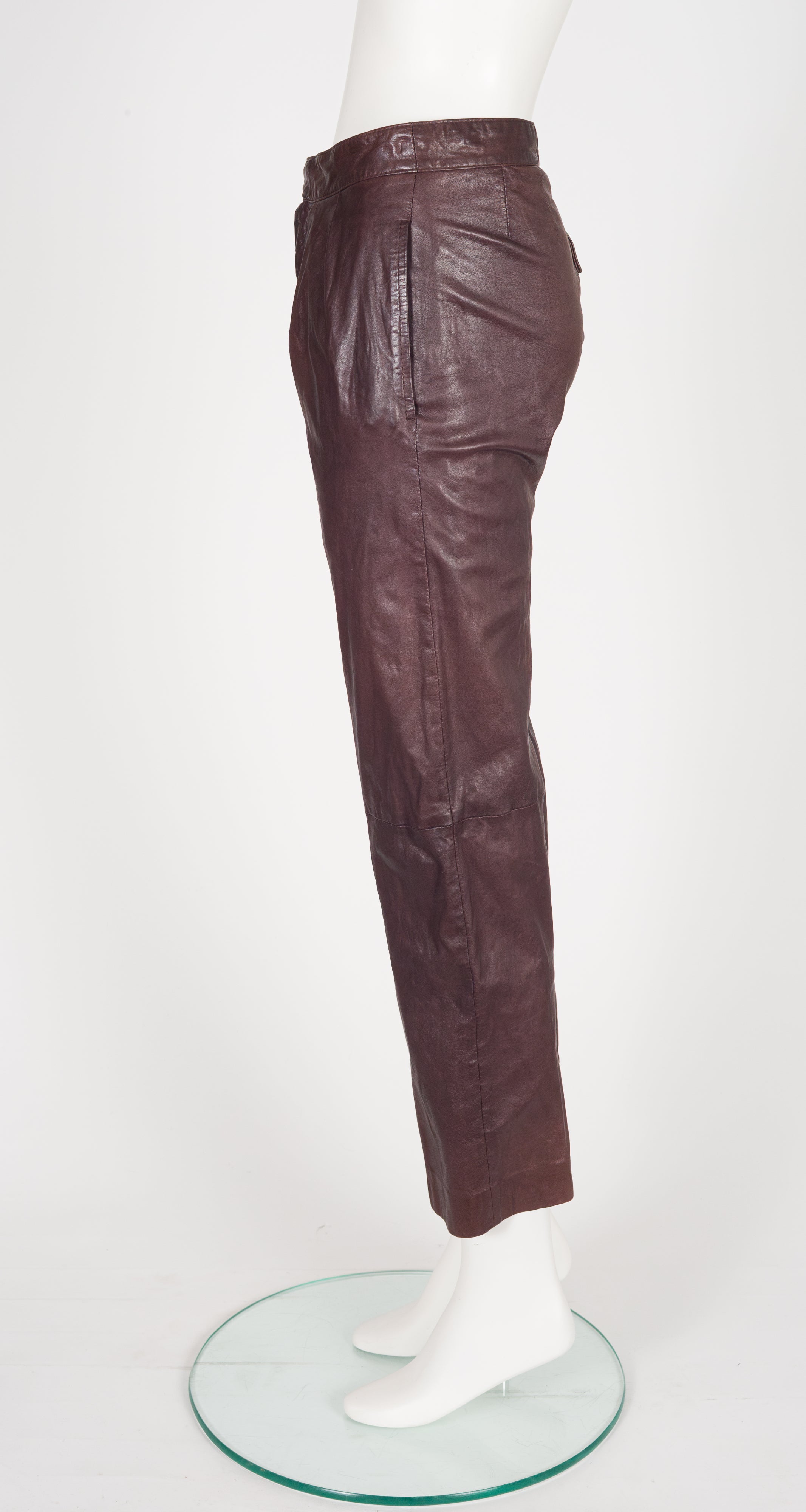 1980s Brown Leather Straight-Leg Buckle Pants