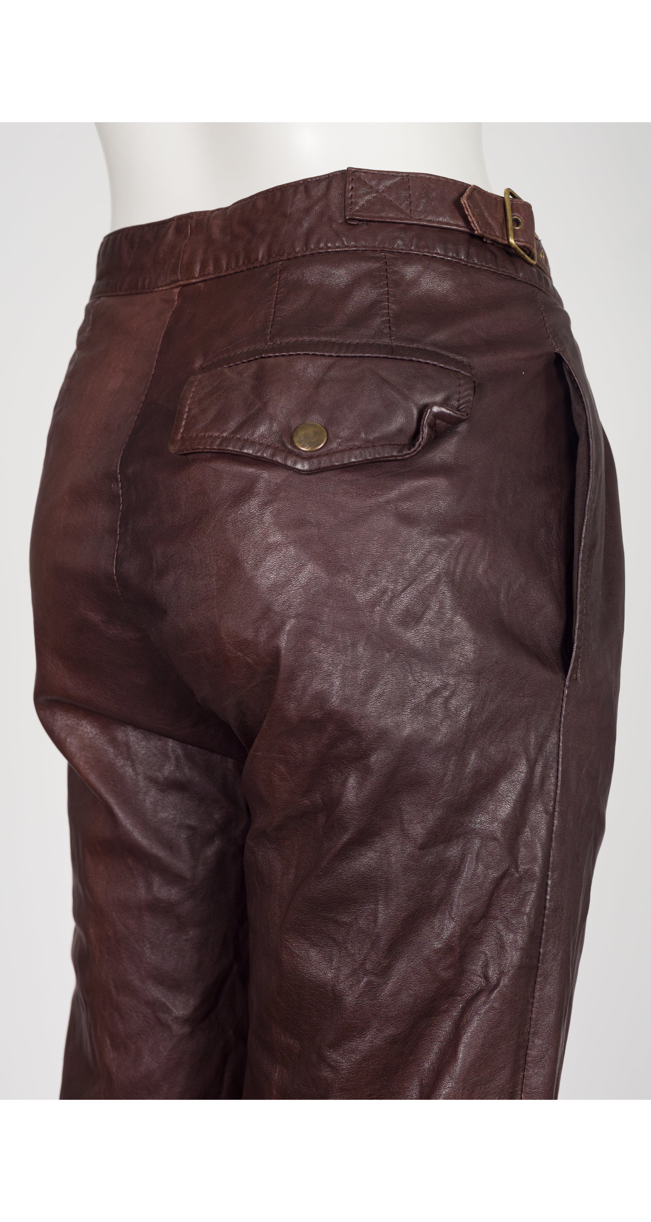 1980s Brown Leather Straight-Leg Buckle Pants
