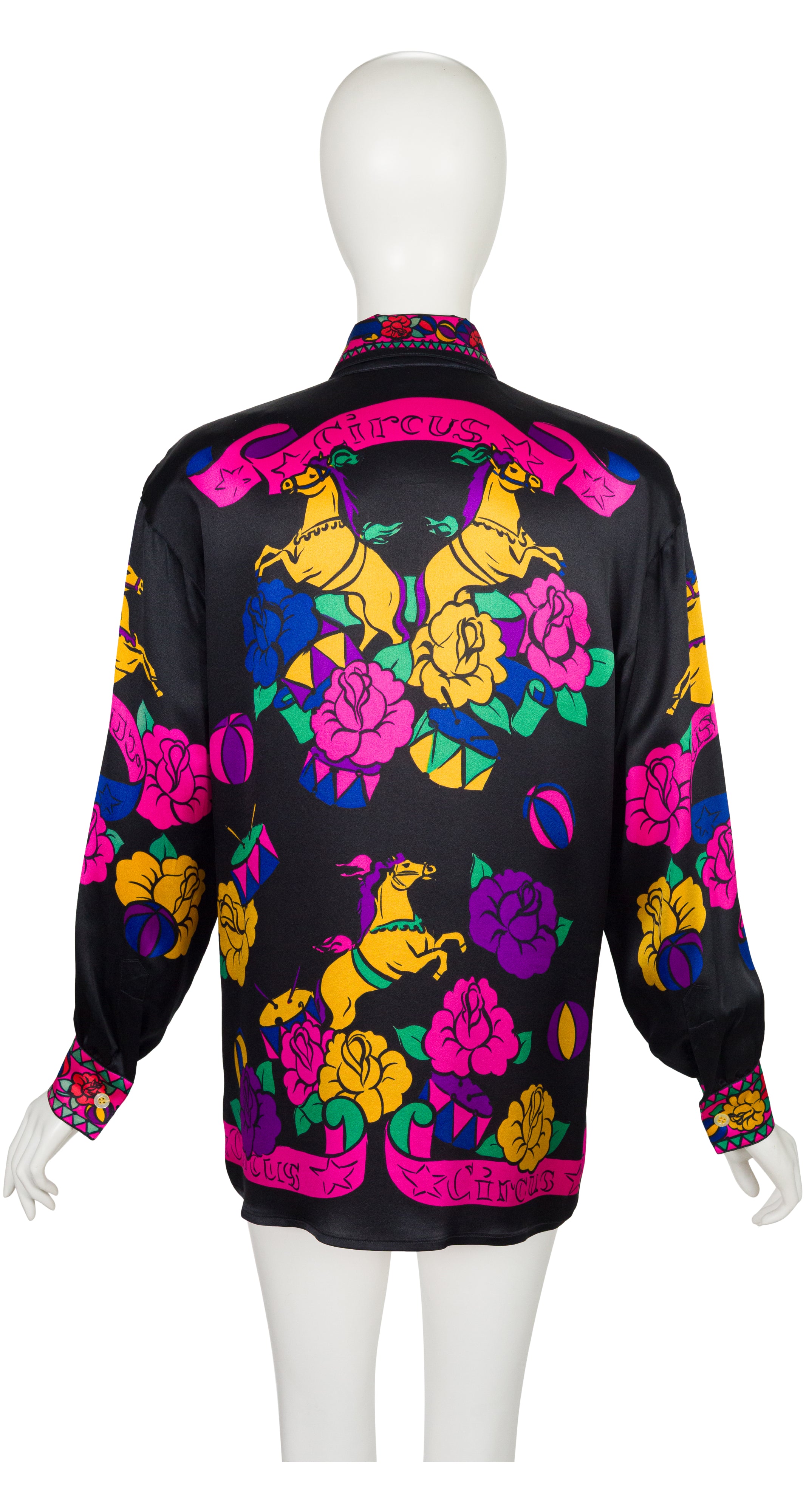 1992 F/W Circus Print Black Silk Button-Up Blouse