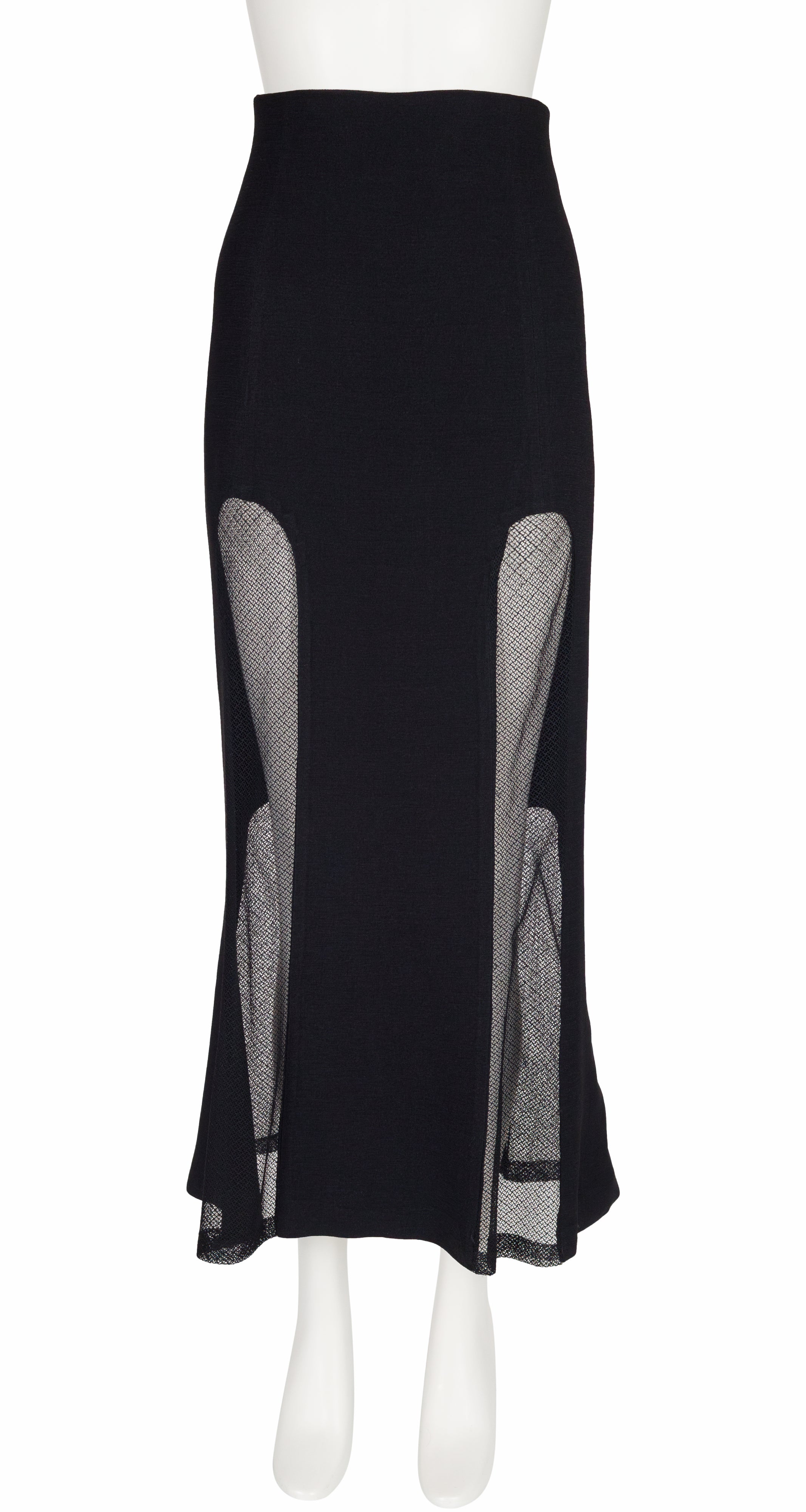 1993-94 F/W Sheer Net Panel Black Wool Skirt