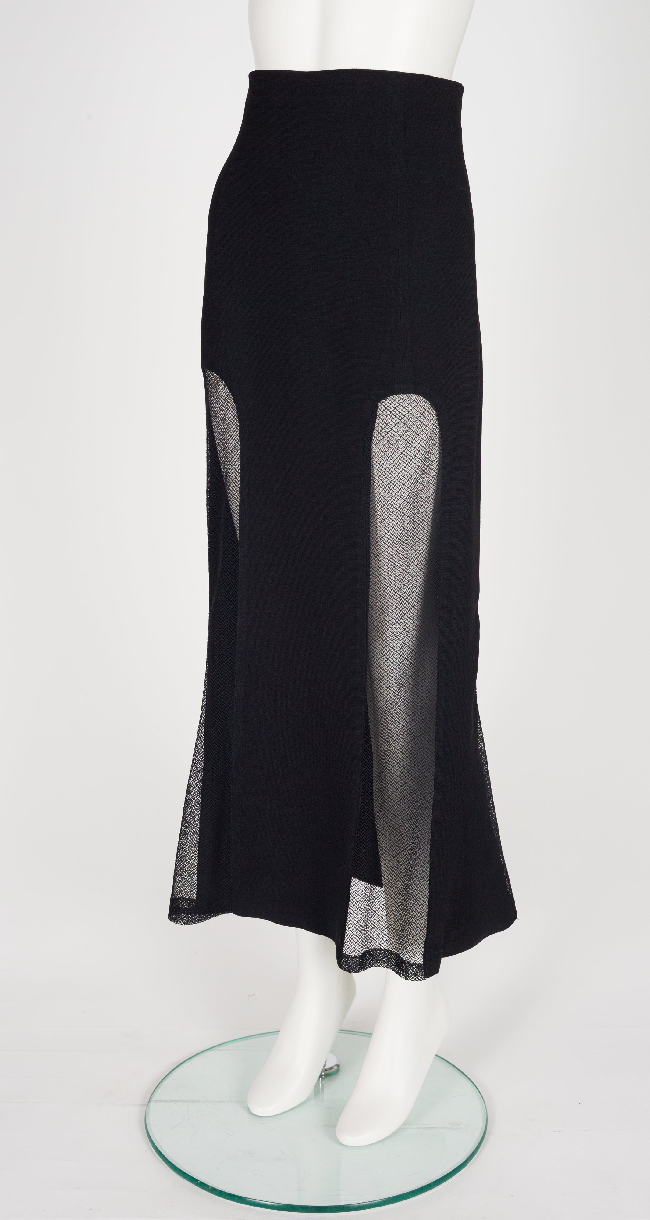 1993-94 F/W Sheer Net Panel Black Wool Skirt