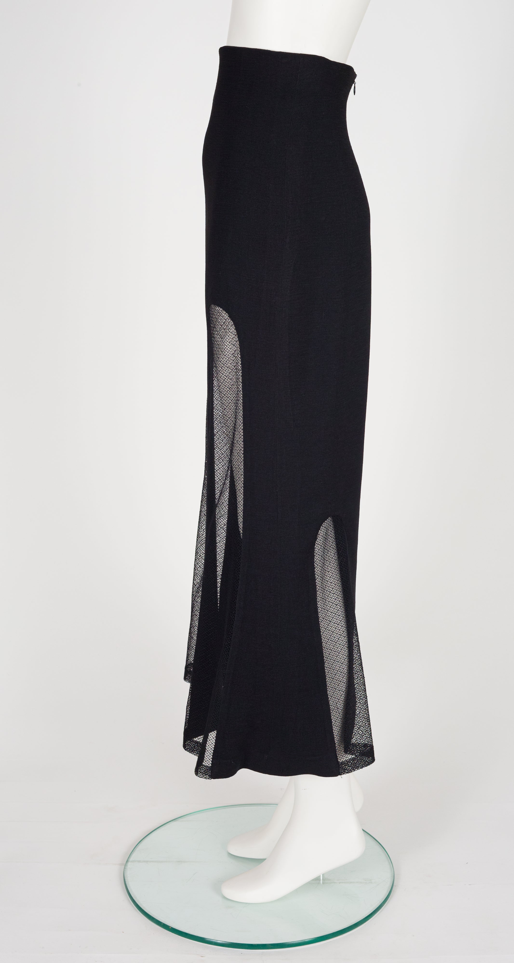 1993-94 F/W Sheer Net Panel Black Wool Skirt