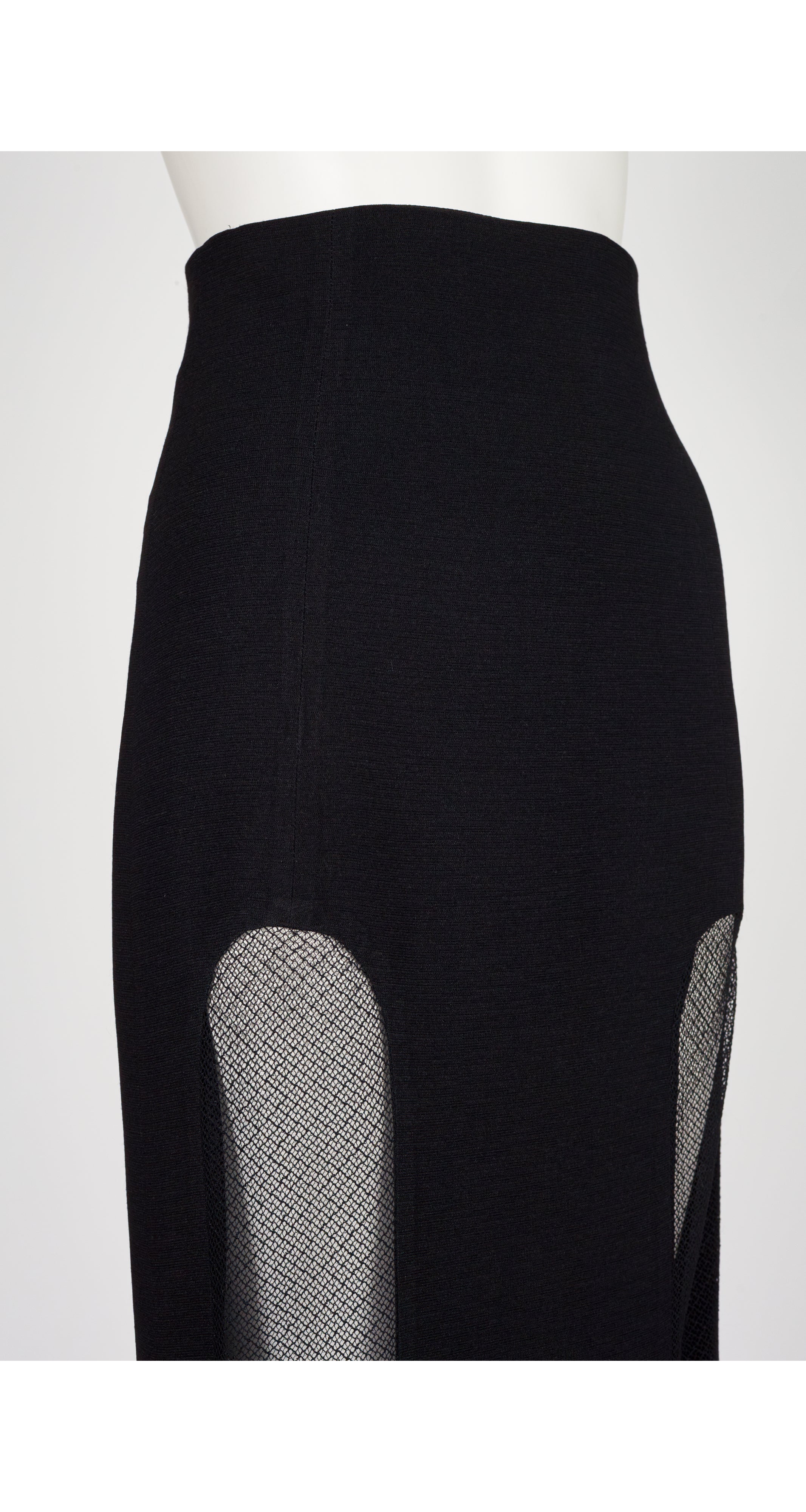 1993-94 F/W Sheer Net Panel Black Wool Skirt