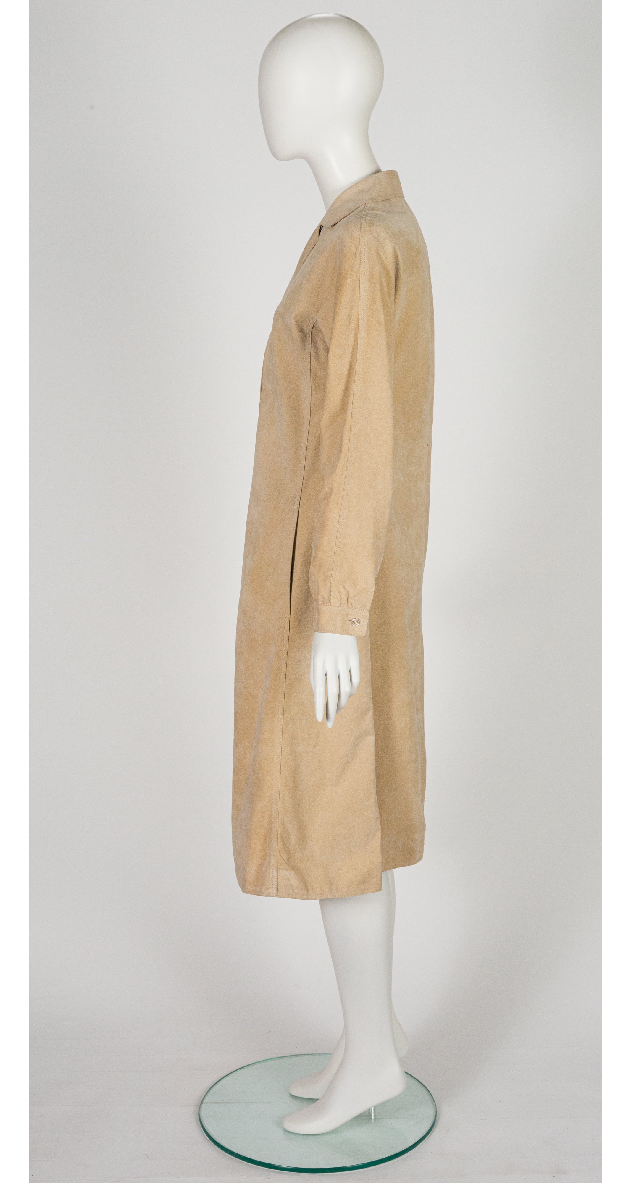 1970s Beige Ultrasuede Collared Coat Dress