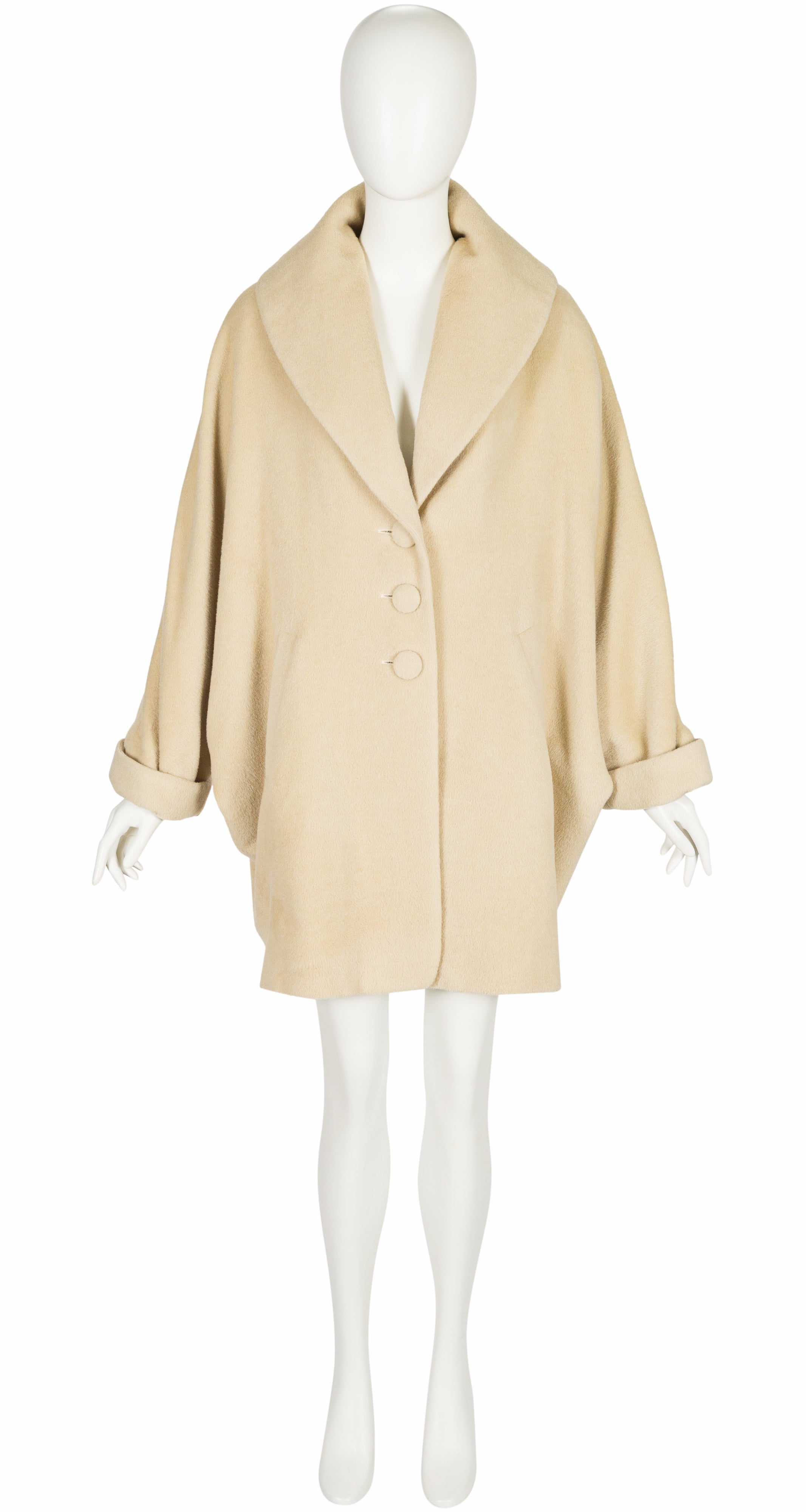 1990s Cream Cashmere & Wool Cocoon Coat