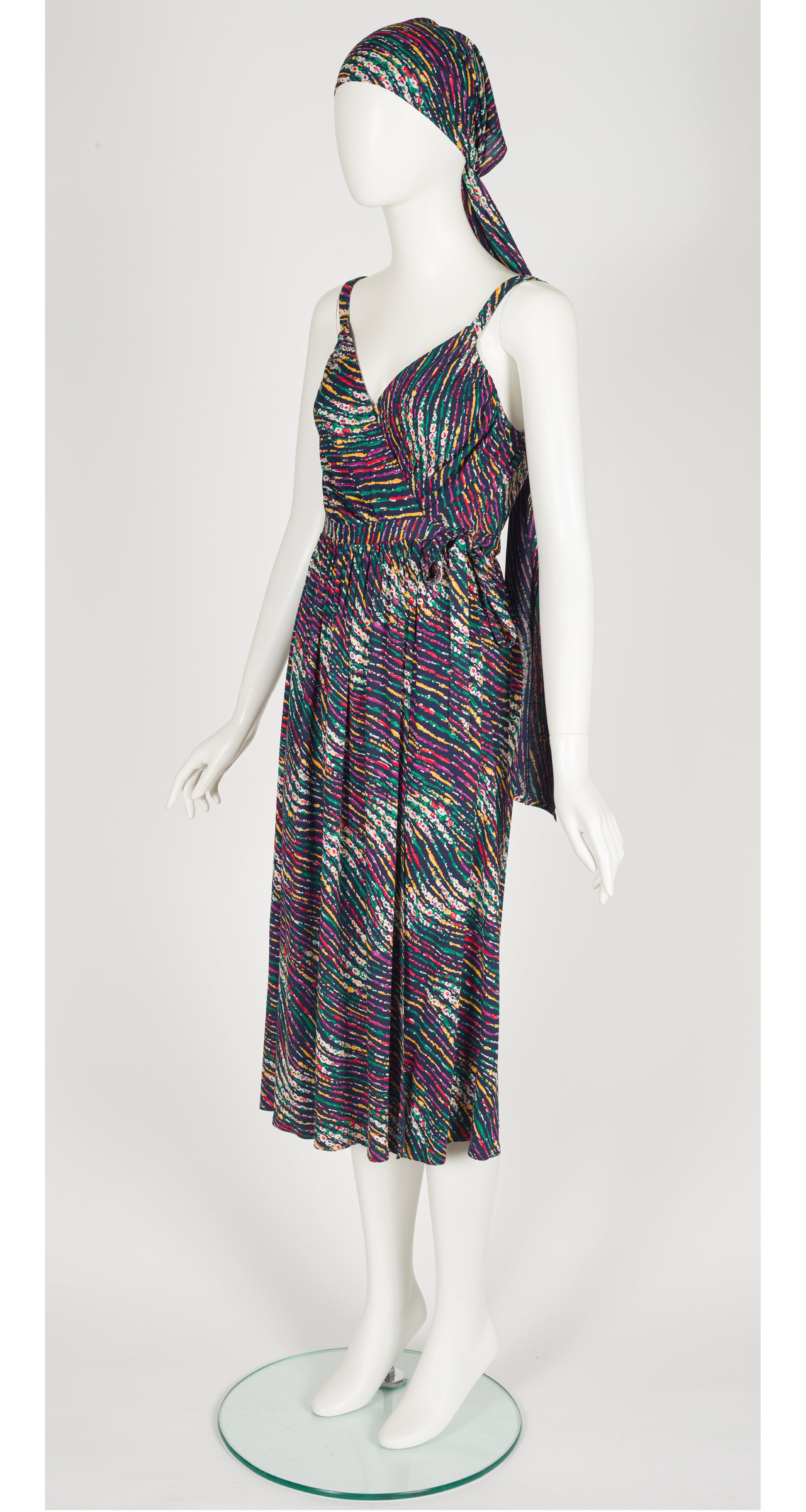 1976 S/S Abstract Print Viscose Jersey Wrap Dress & Sash