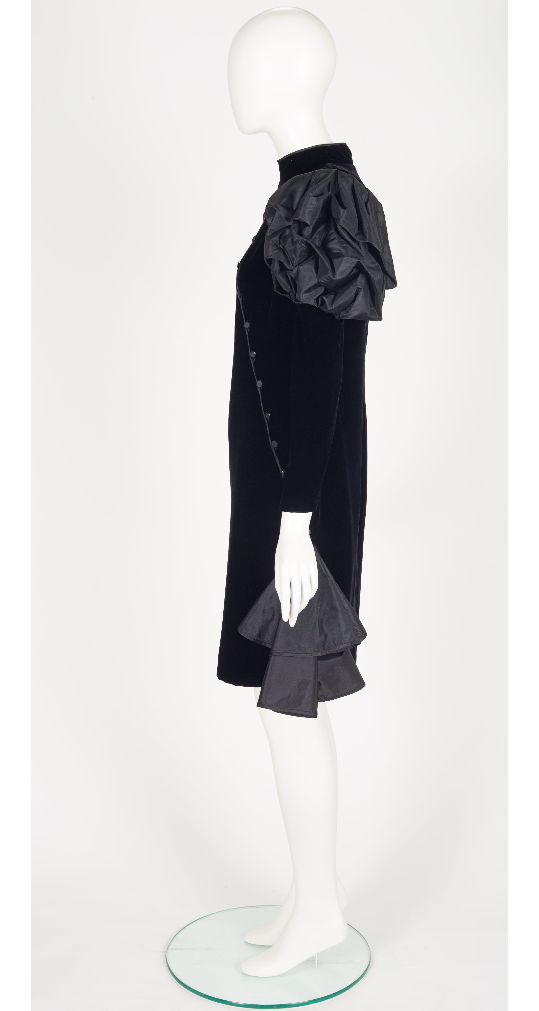 1980s Black Silk Velvet Juliet Sleeve Evening Dress