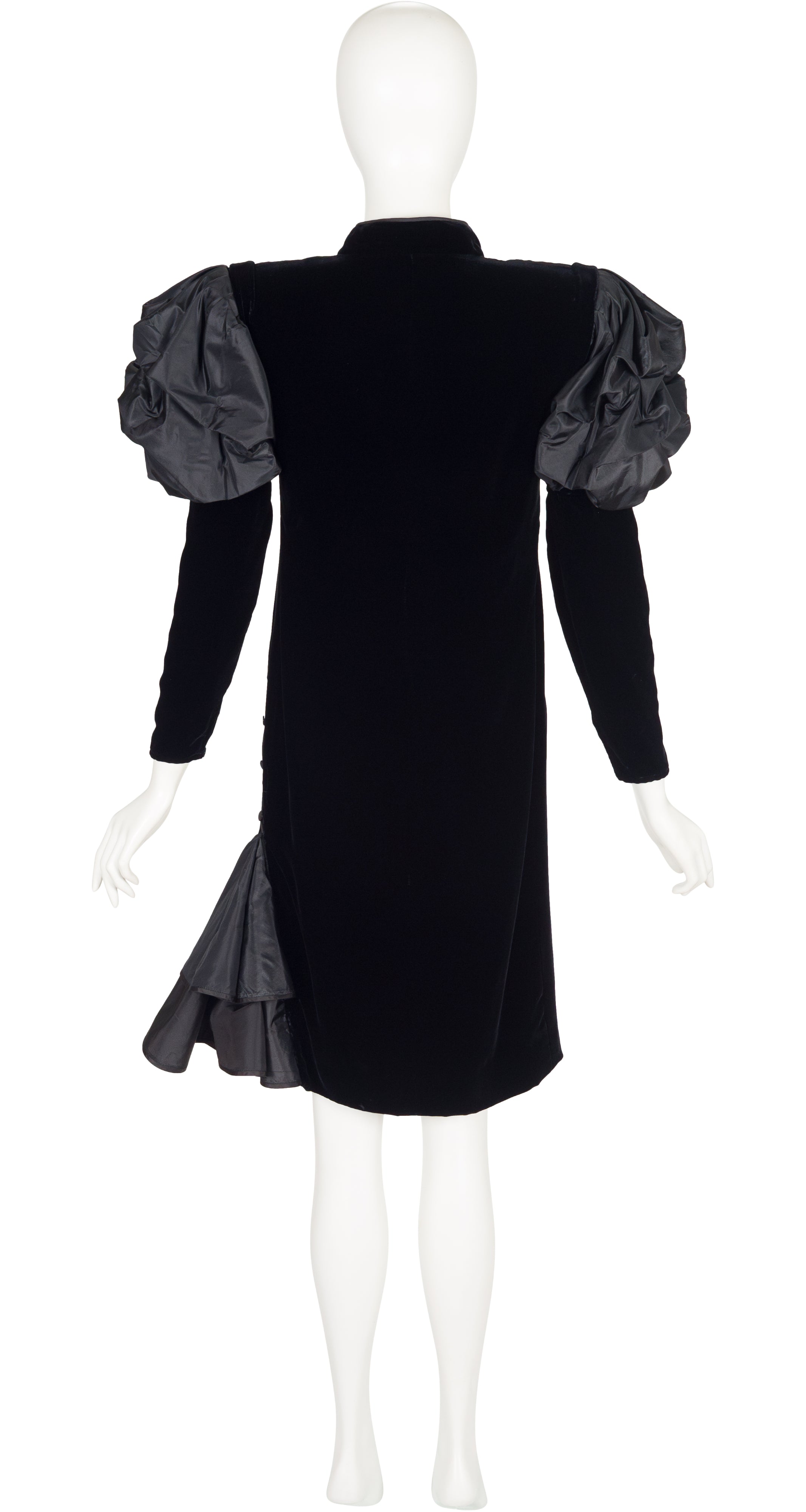 1980s Black Silk Velvet Juliet Sleeve Evening Dress